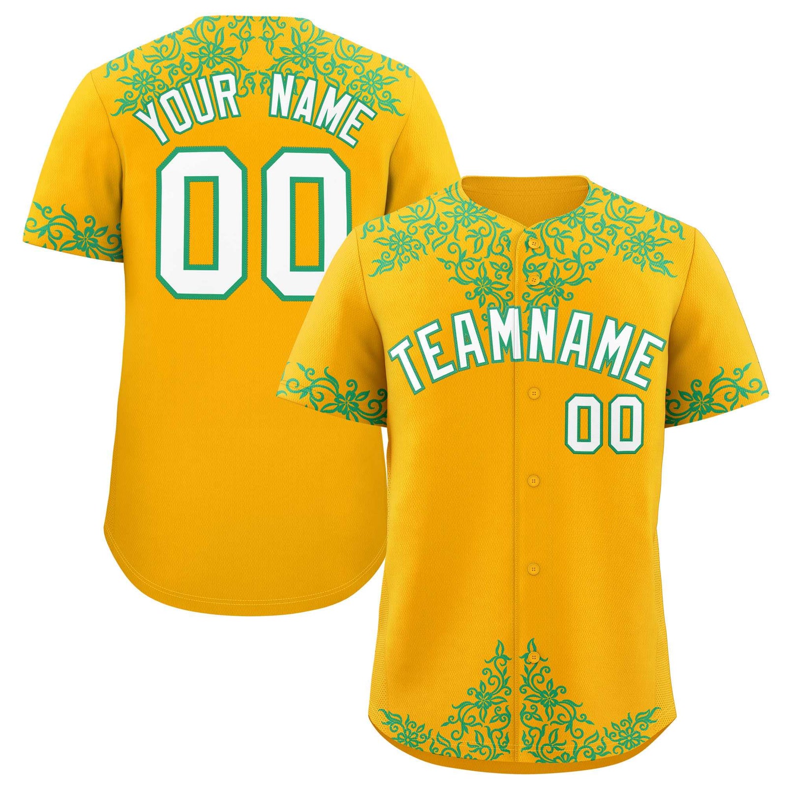Custom Yellow Bright Green Baroque Style Personalized Baseball Jersey
