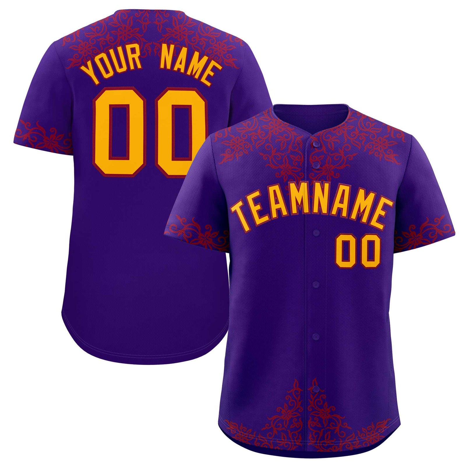 Custom Purple Crimson Baroque Style Personalized Baseball Jersey