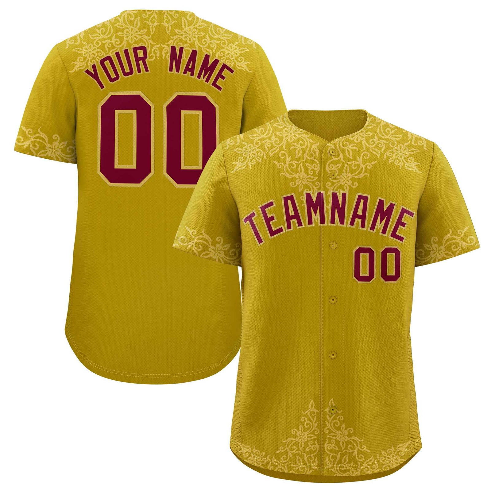 Custom Old Gold Old Gold Baroque Style Personalized Baseball Jersey