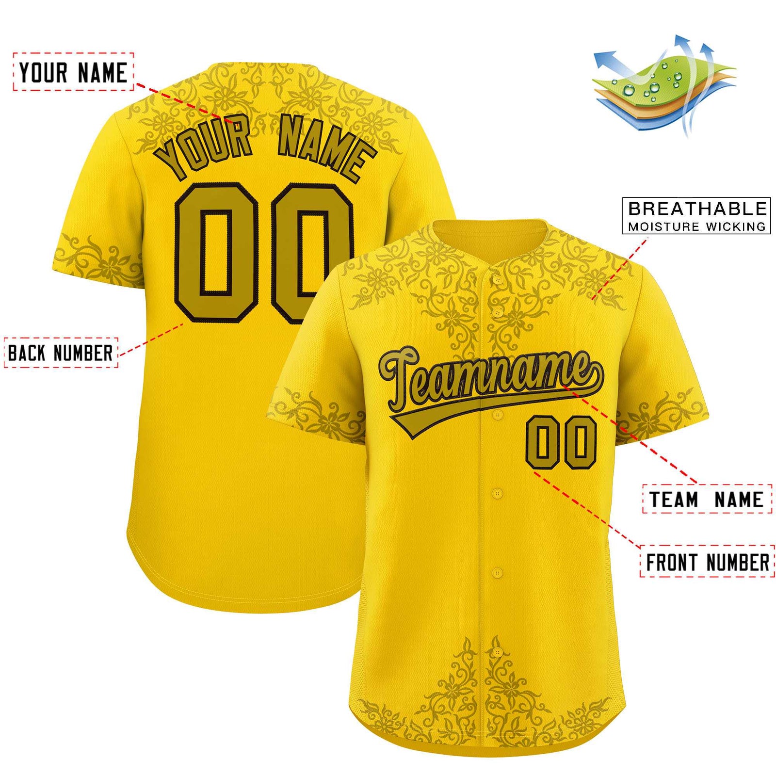 Custom Gold Old Gold Baroque Style Personalized Baseball Jersey