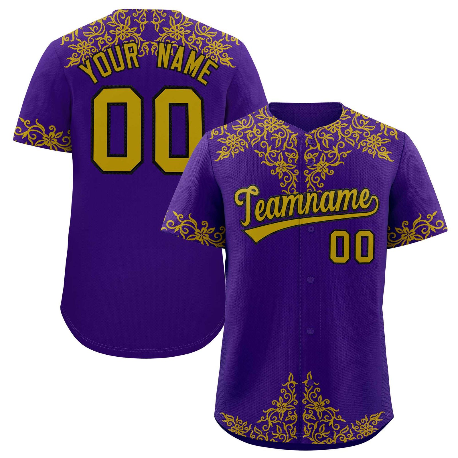 Custom Purple Old Gold Baroque Style Personalized Baseball Jersey