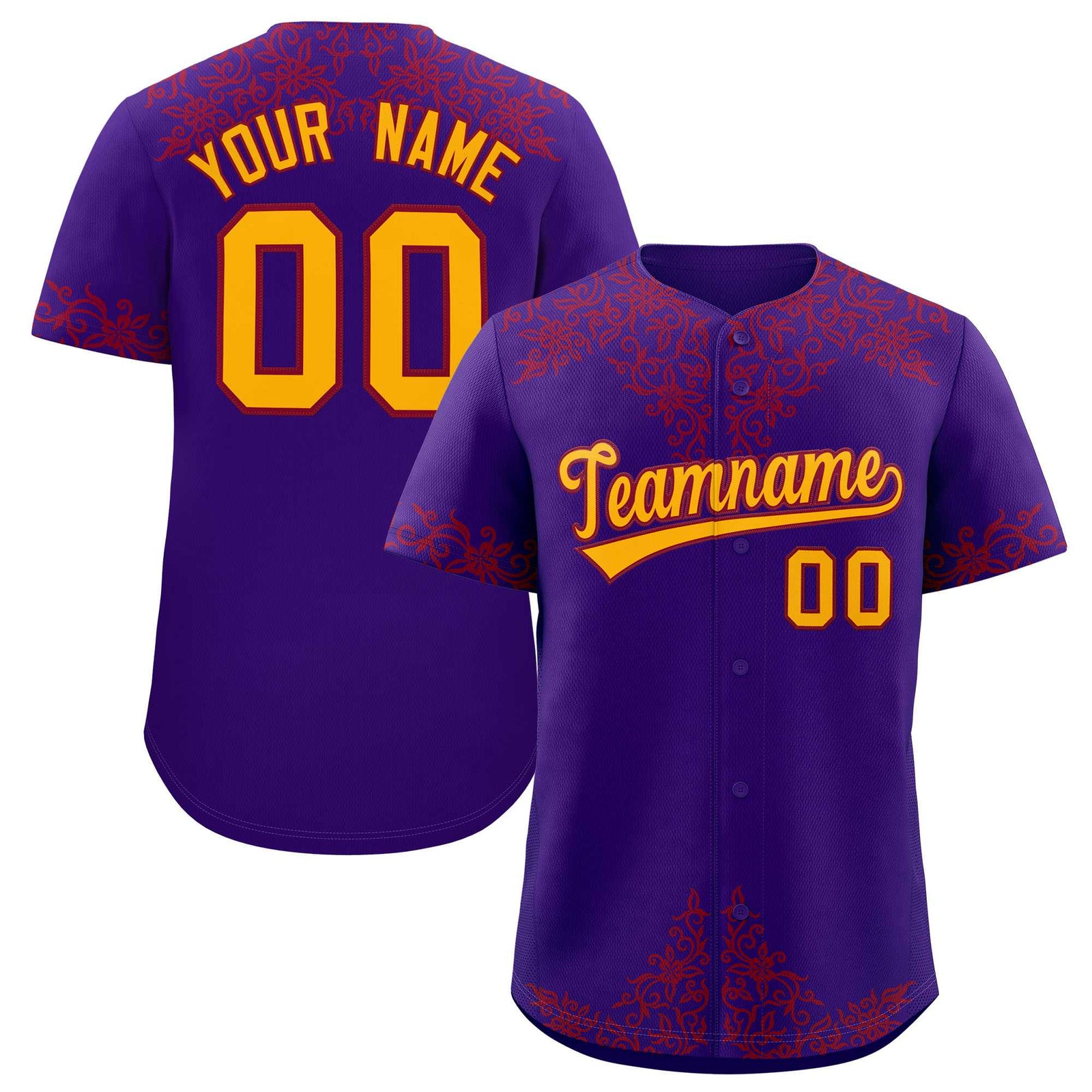 Custom Purple Crimson Baroque Style Personalized Baseball Jersey