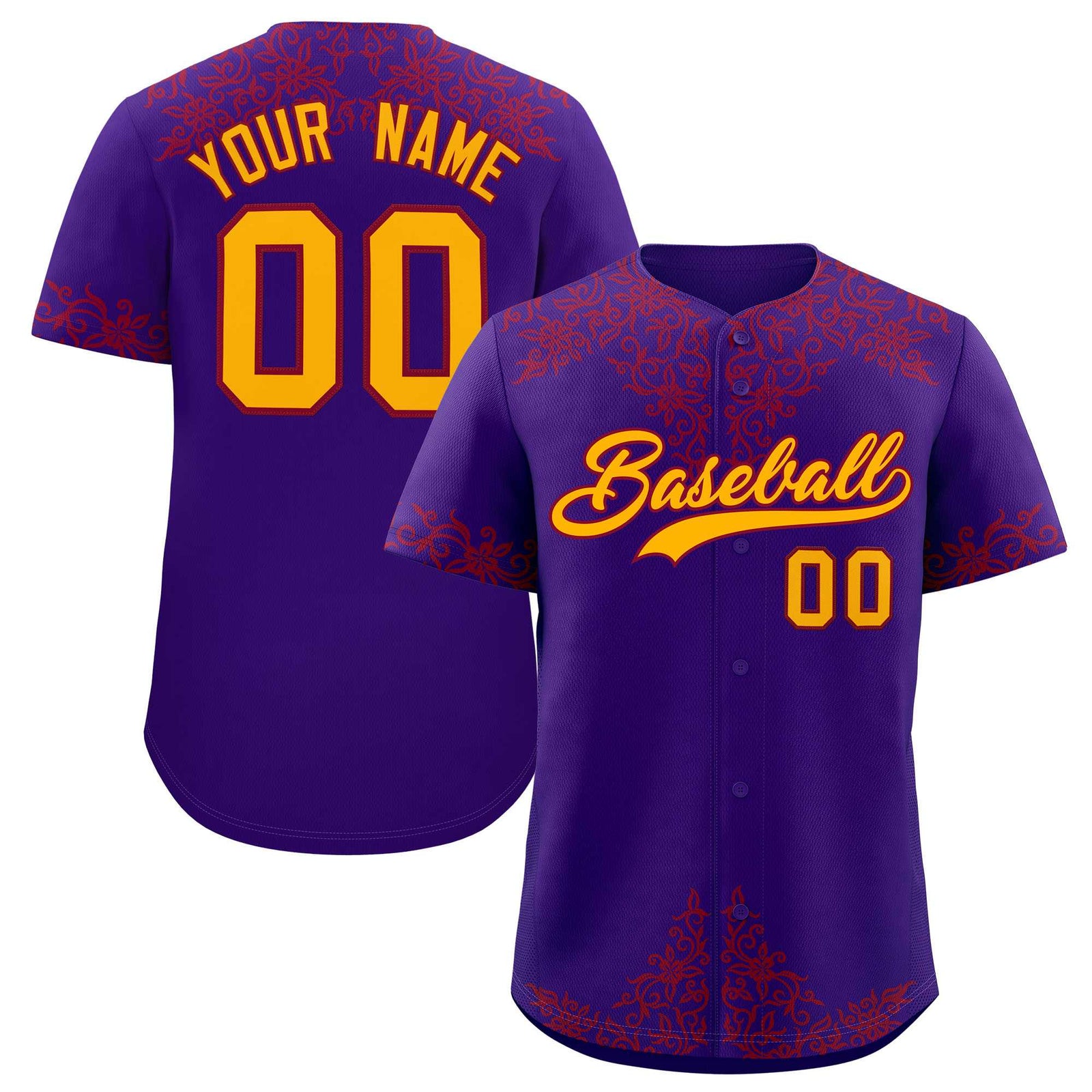Custom Purple Crimson Baroque Style Personalized Baseball Jersey