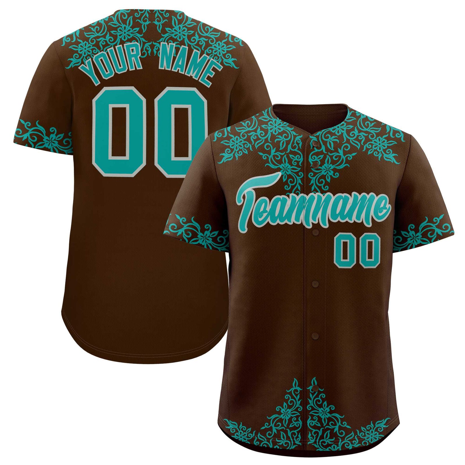 Custom Brown Teal Baroque Style Personalized Baseball Jersey