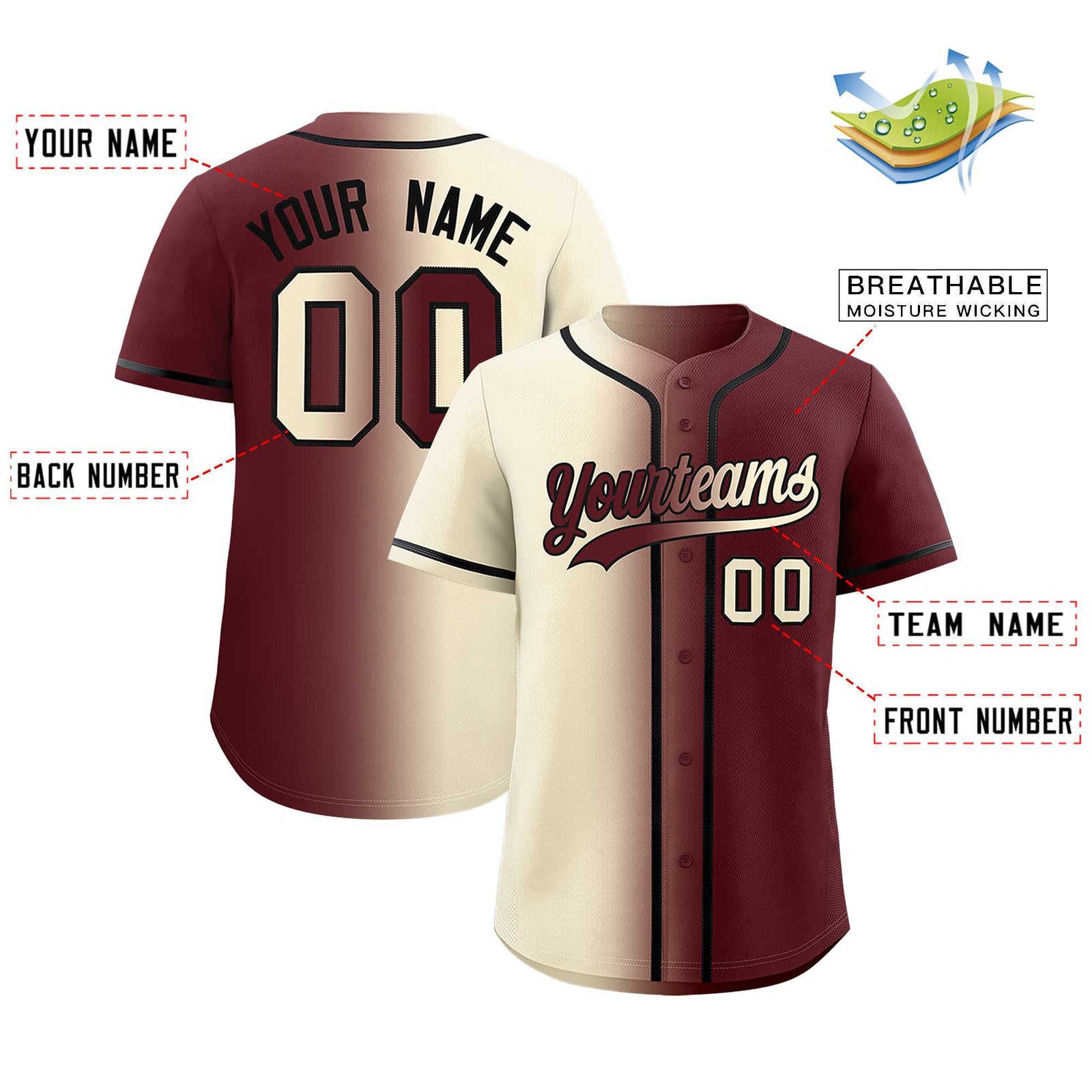 Custom Cream Burgundy Two Tone Gradient Fashion Authentic Baseball Jersey
