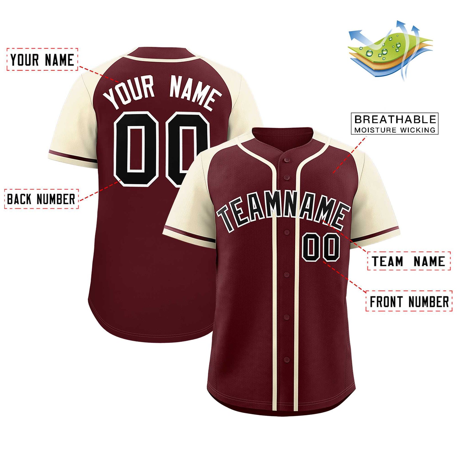 Custom Burgundy Cream Raglan Sleeves Authentic Baseball Jersey