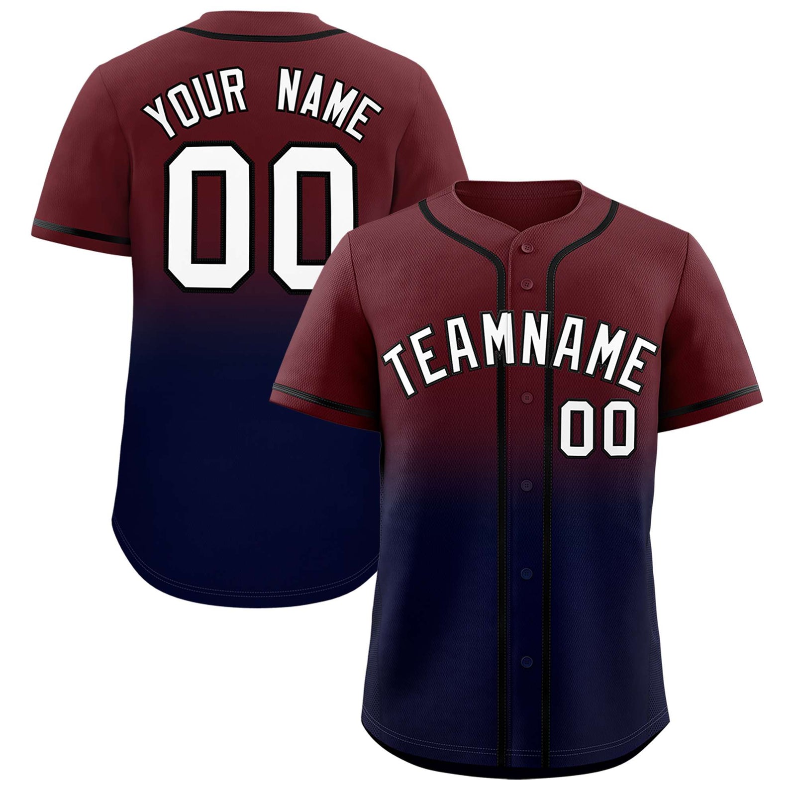 Custom Burgundy Navy Gradient Fashion Authentic Baseball Jersey