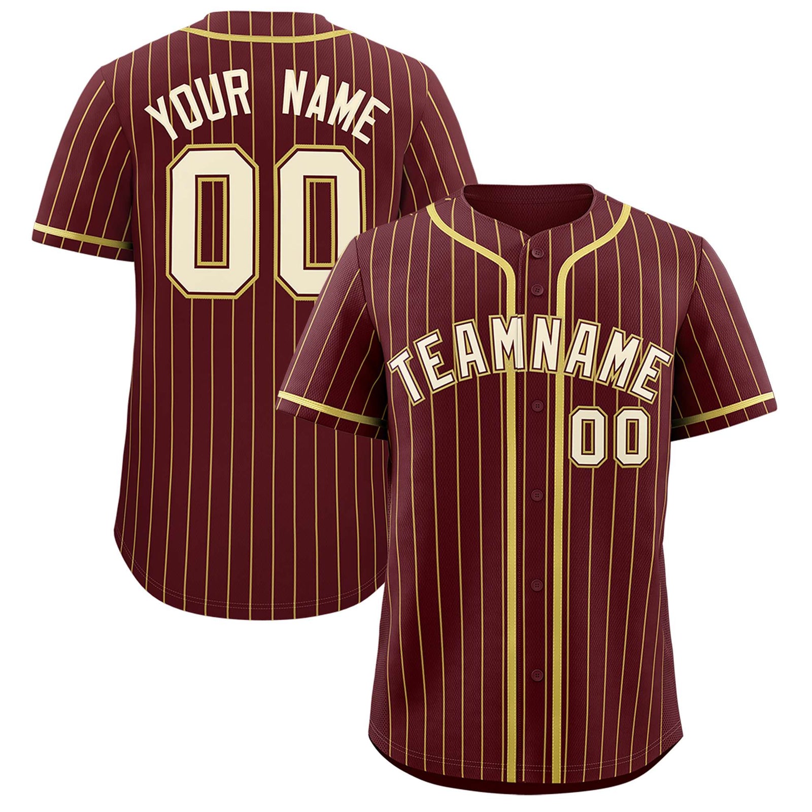 Custom Burgundy Old Gold Stripe Fashion Authentic Baseball Jersey