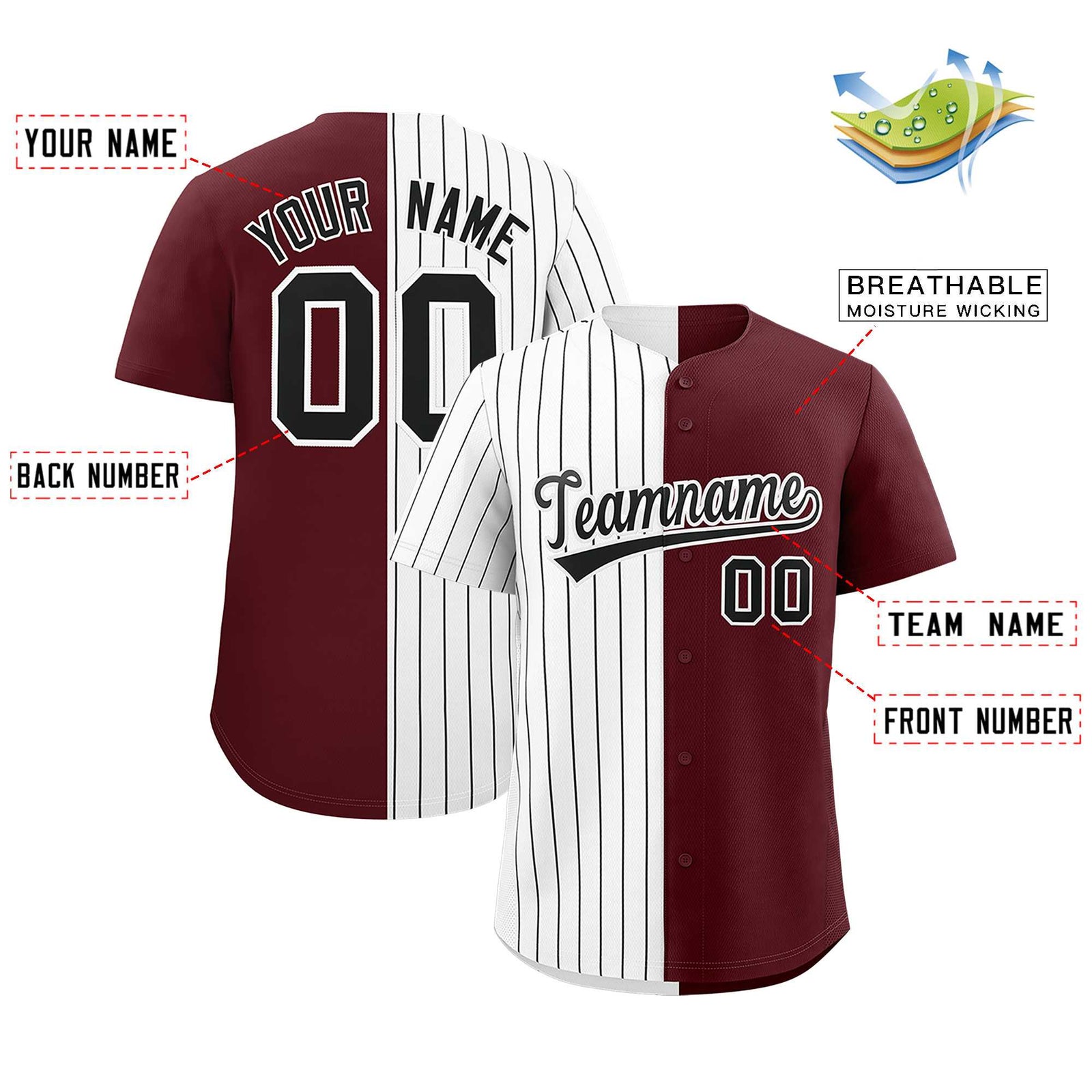 Custom White Burgundy Split Fashion Authentic Baseball Jersey