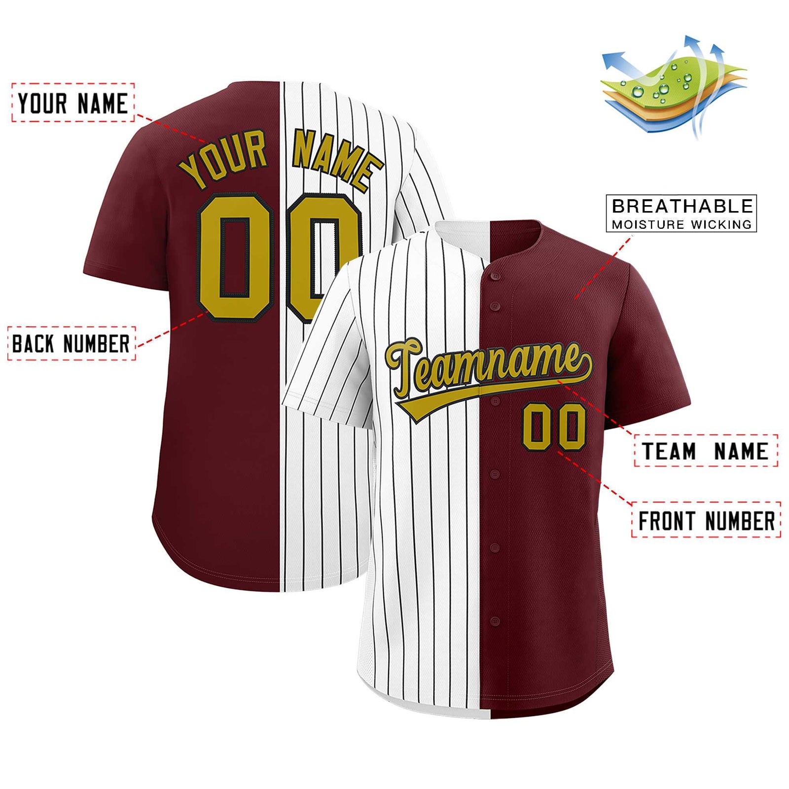 Custom White Burgundy Split Fashion Authentic Baseball Jersey