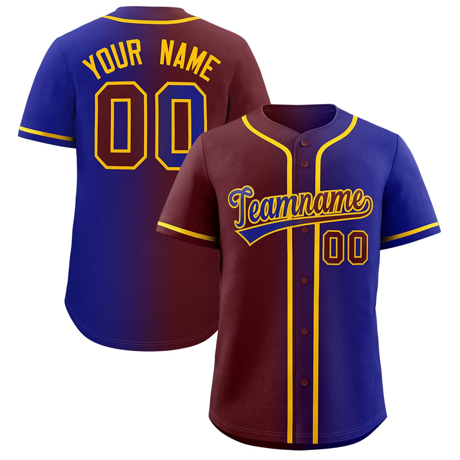 Custom Burgundy Royal Two Tone Gradient Fashion Authentic Baseball Jersey