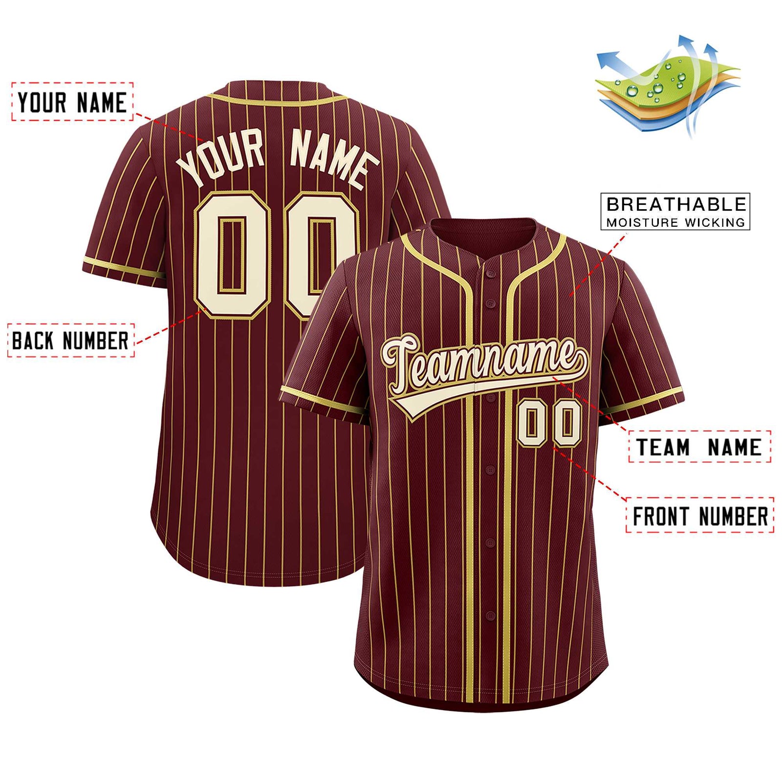 Custom Burgundy Old Gold Stripe Fashion Authentic Baseball Jersey