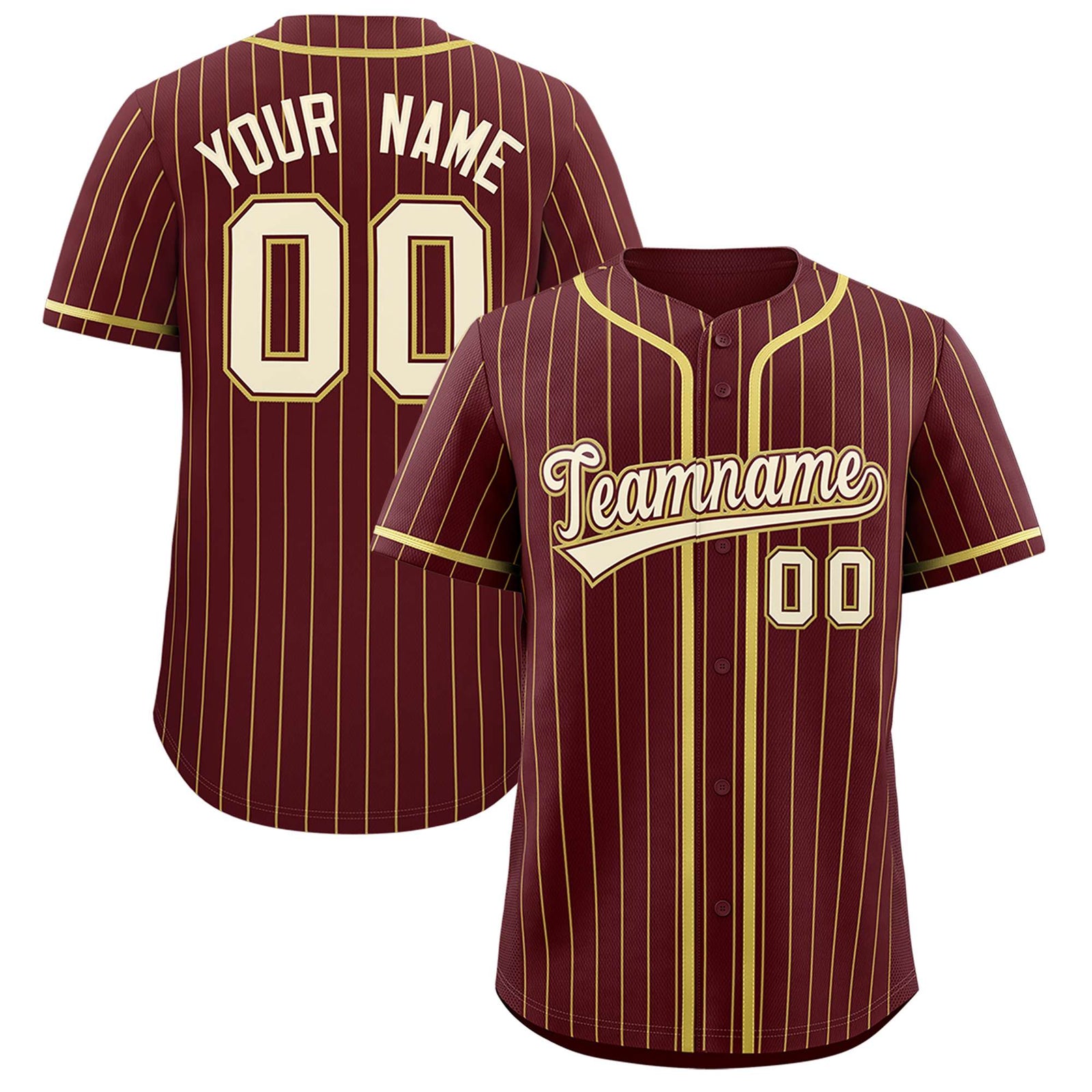 Custom Burgundy Old Gold Stripe Fashion Authentic Baseball Jersey