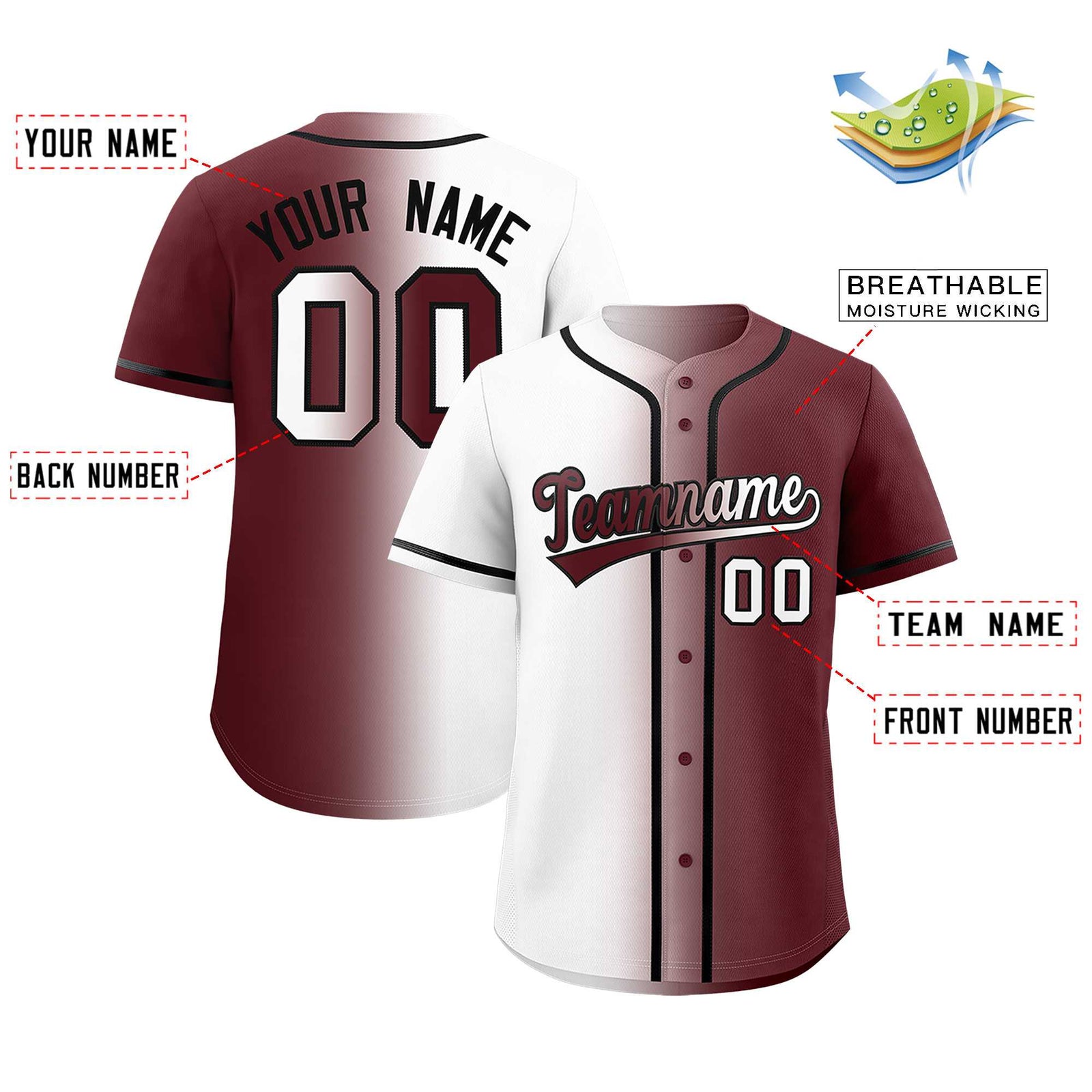 Custom White Burgundy Two Tone Gradient Fashion Authentic Baseball Jersey