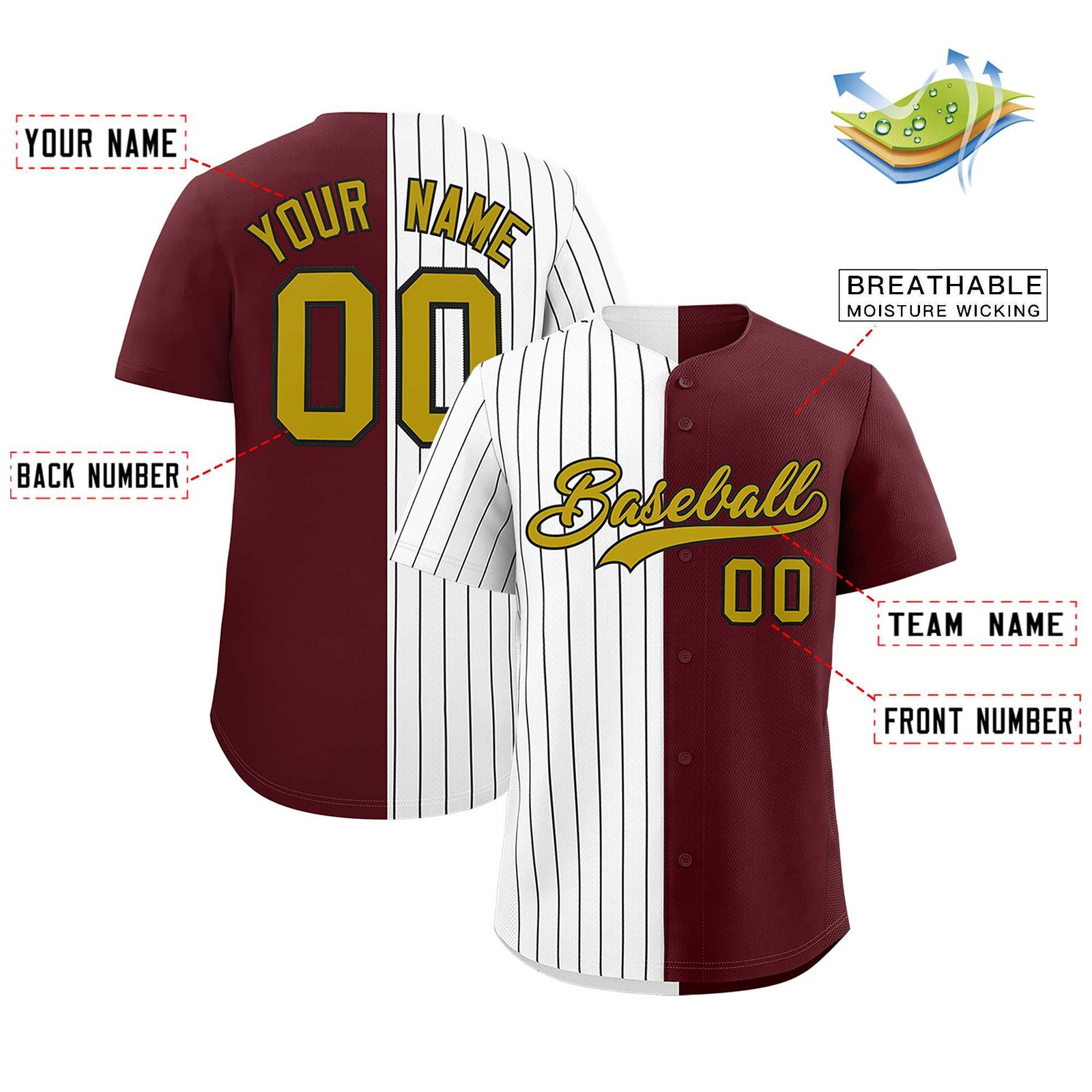 Custom White Burgundy Split Fashion Authentic Baseball Jersey