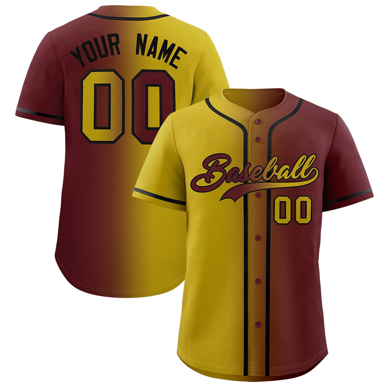 Custom Old Gold Burgundy Two Tone Gradient Fashion Authentic Baseball Jersey