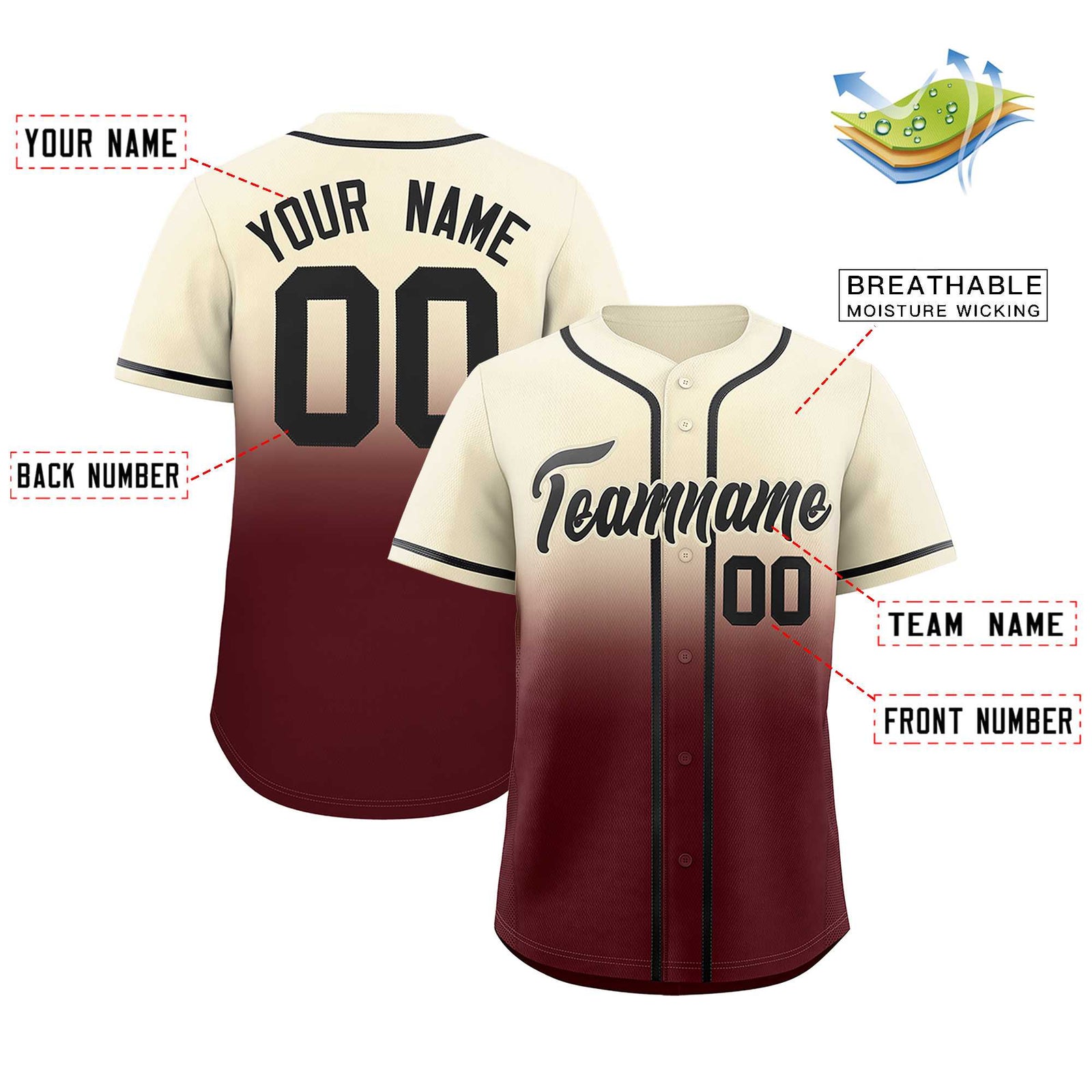 Custom Cream Burgundy Gradient Fashion Authentic Baseball Jersey