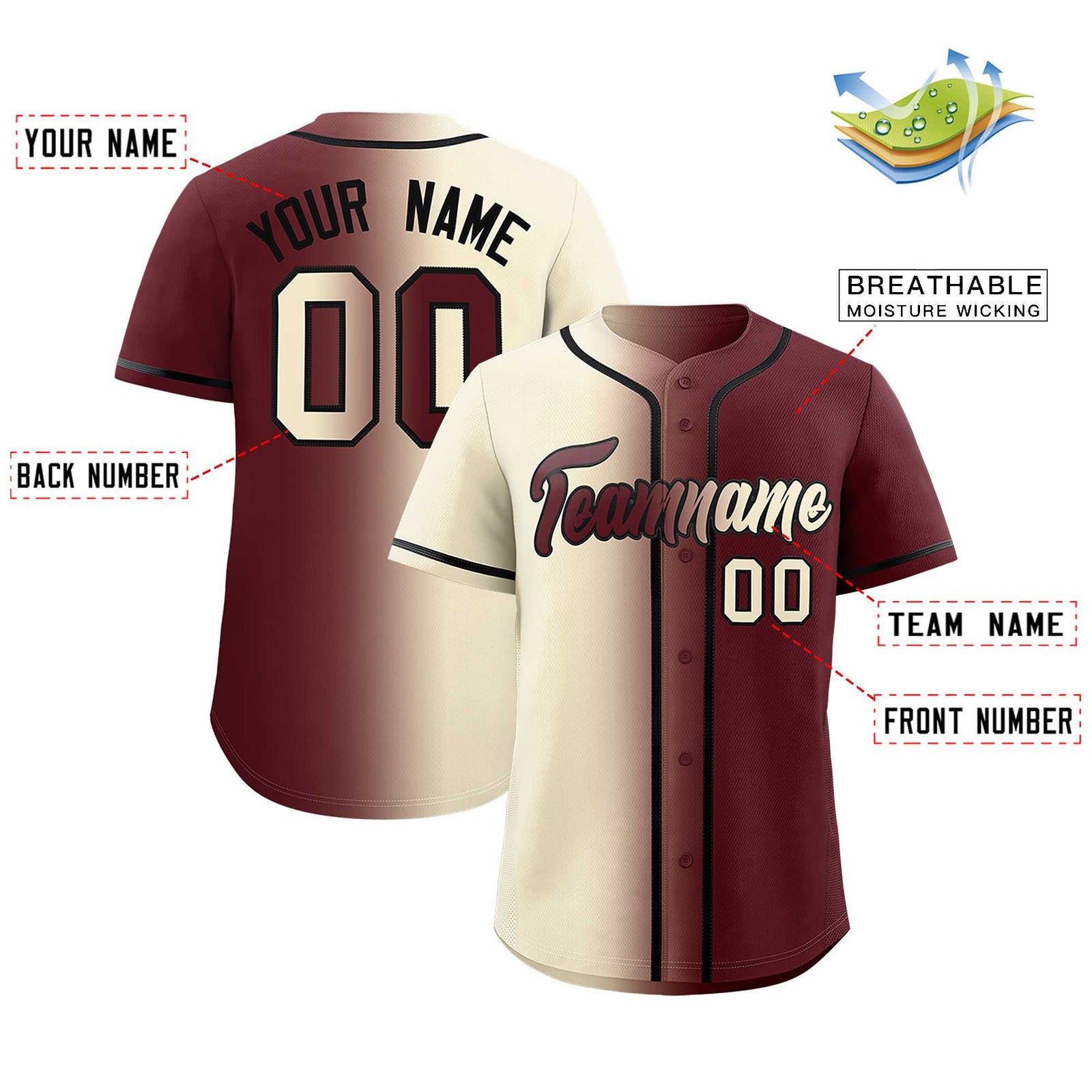 Custom Cream Burgundy Two Tone Gradient Fashion Authentic Baseball Jersey