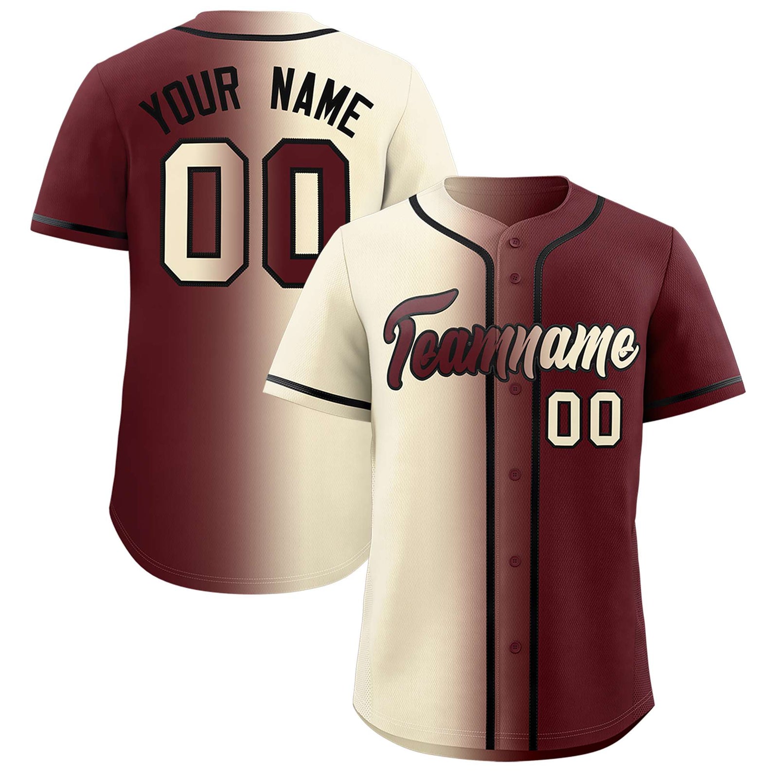 Custom Cream Burgundy Two Tone Gradient Fashion Authentic Baseball Jersey