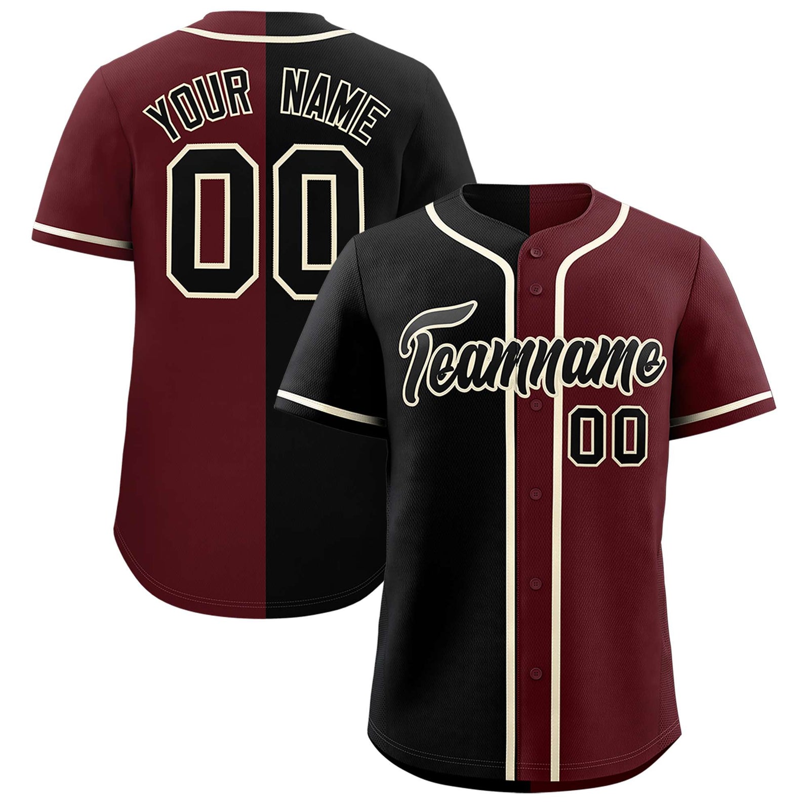 Custom Black Burgundy Two Tone Gradient Fashion Authentic Baseball Jersey