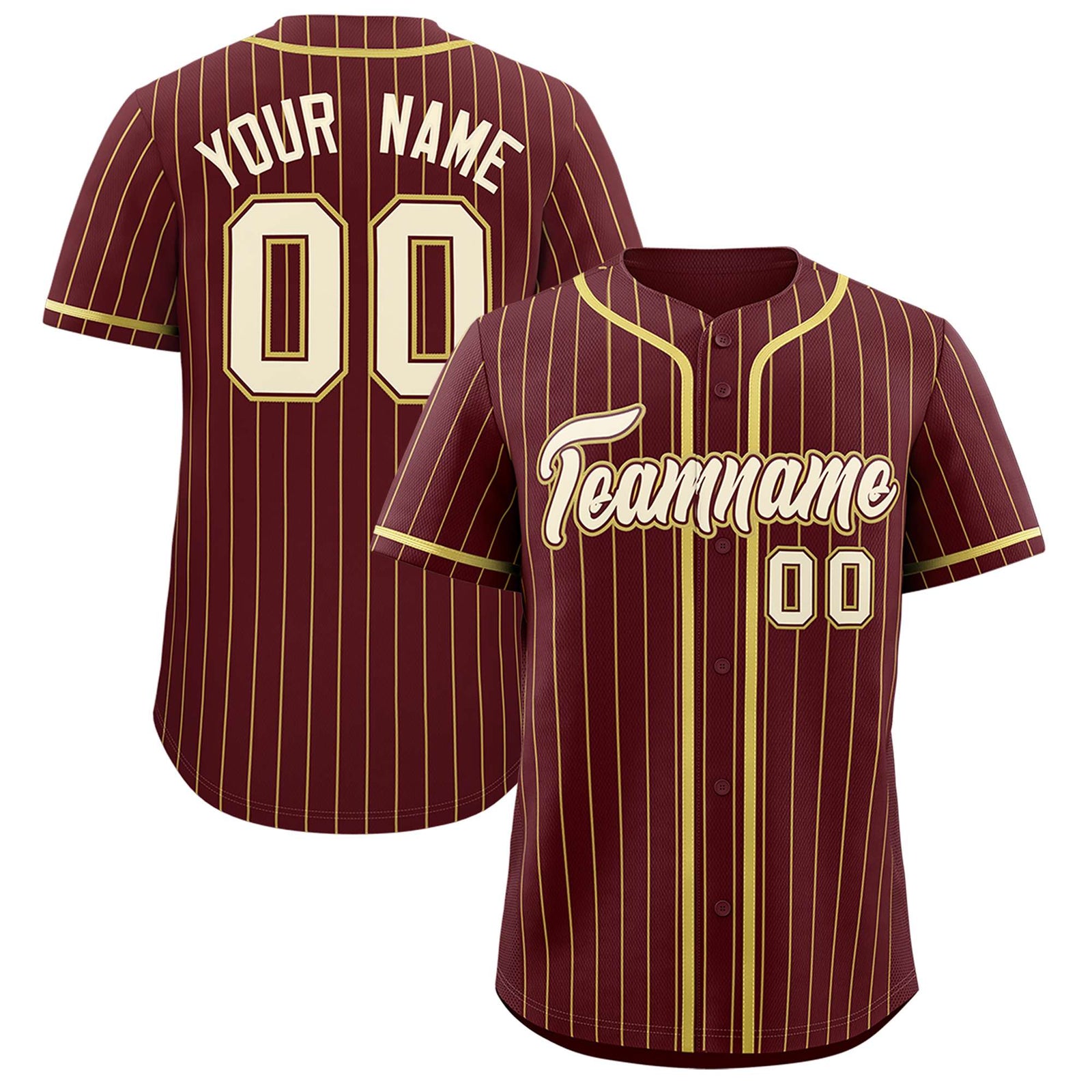 Custom Burgundy Old Gold Stripe Fashion Authentic Baseball Jersey