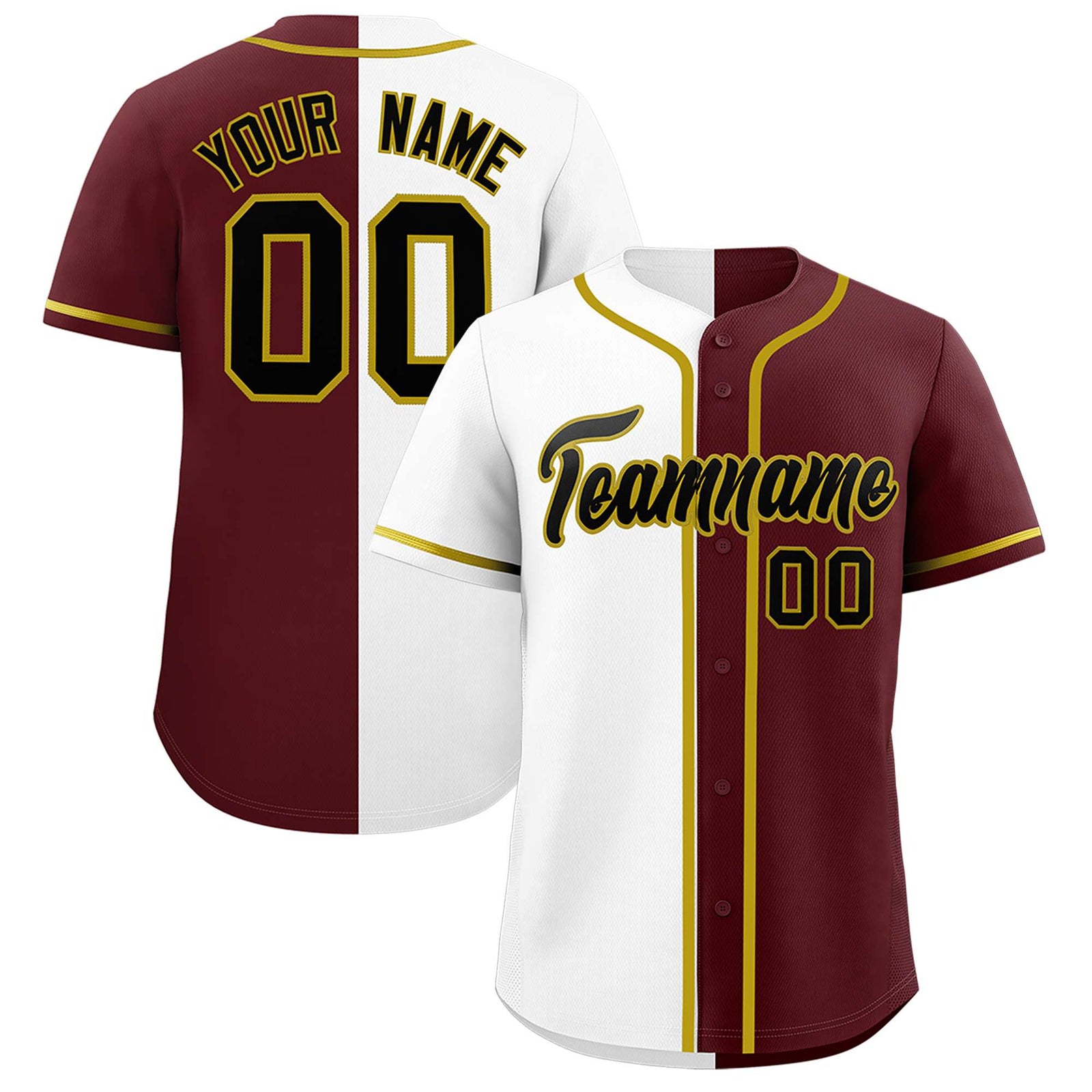 Custom White Burgundy Split Fashion Authentic Baseball Jersey