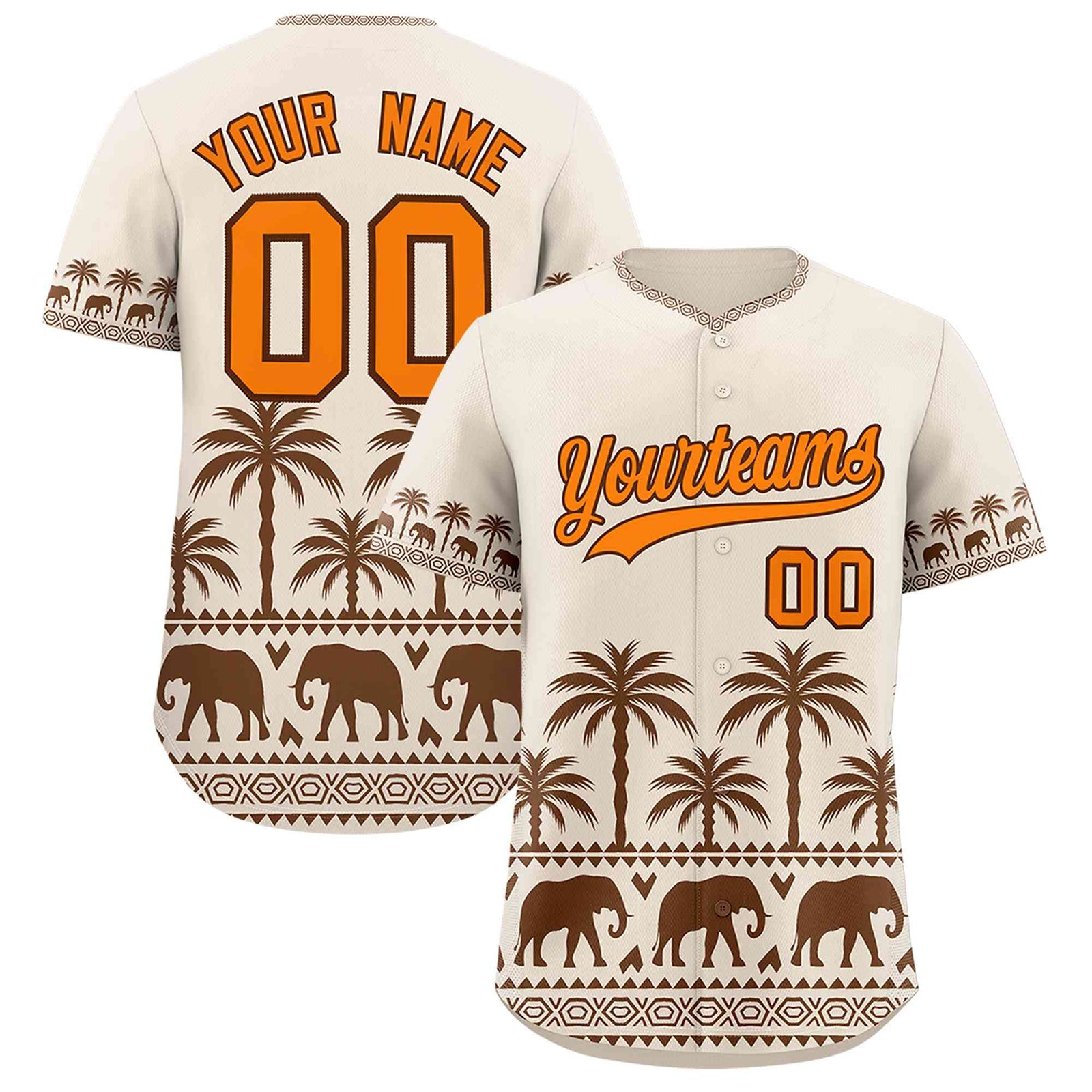 Custom Cream Brown Graffiti Pattern Personalized Bossinia Style Authentic Baseball Jersey