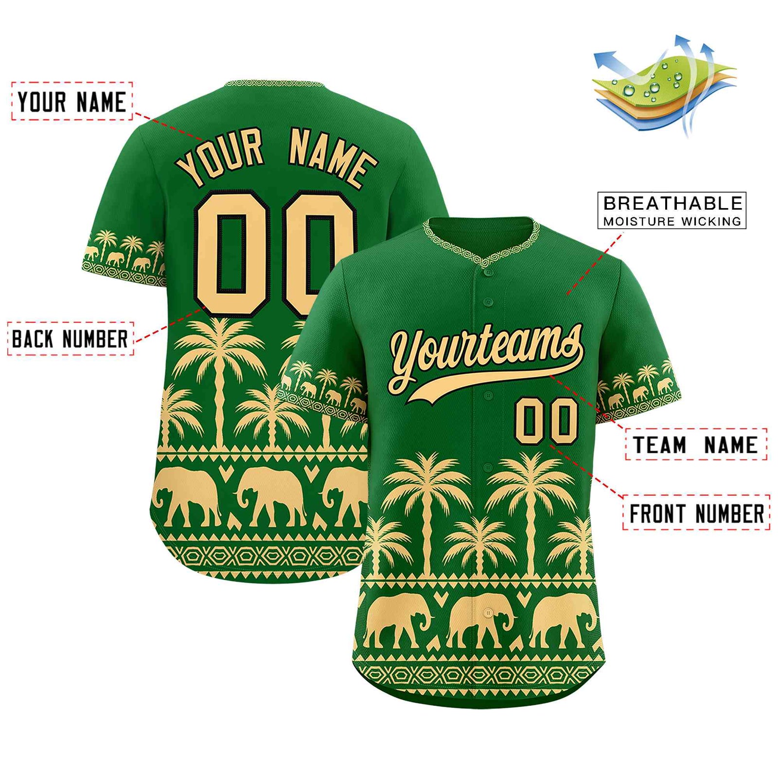 Custom Kelly Green Khaki Graffiti Pattern Personalized Bossinia Style Authentic Baseball Jersey