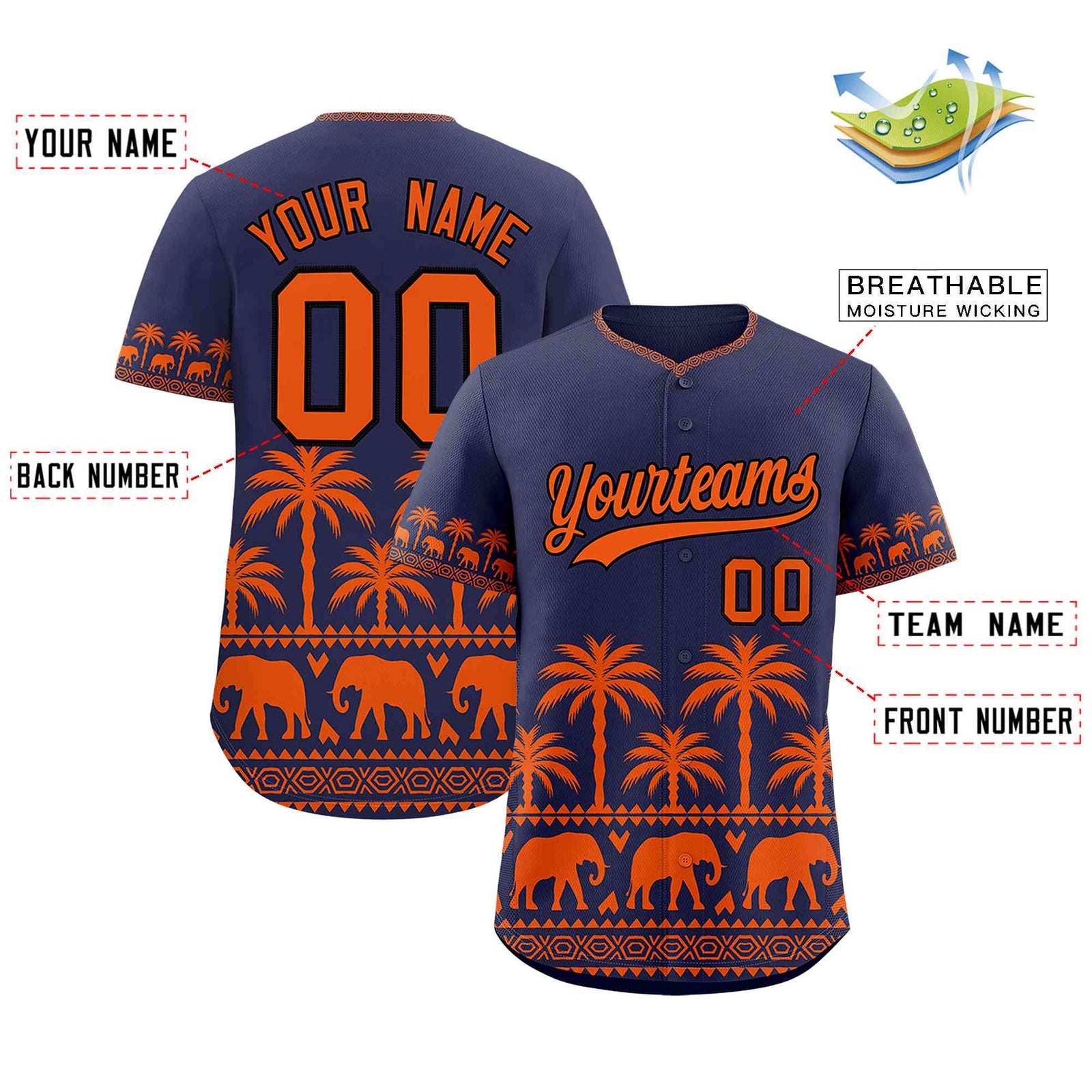 Custom Navy Orange Graffiti Pattern Personalized Bossinia Style Authentic Baseball Jersey