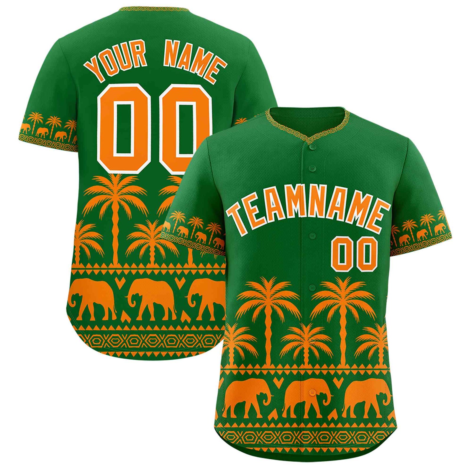 Custom Kelly Green Orange Graffiti Pattern Personalized Bossinia Style Authentic Baseball Jersey