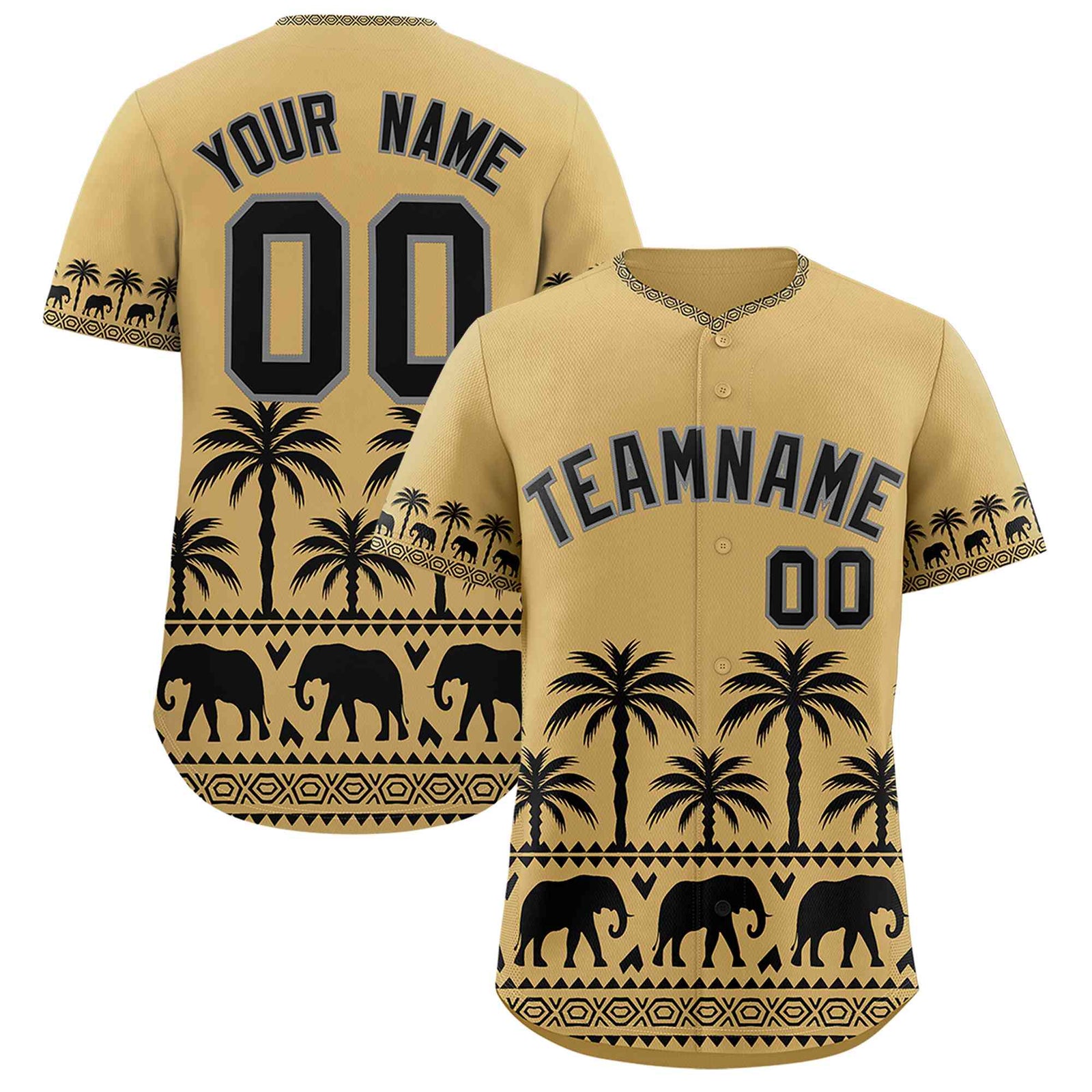 Custom Khaki Black Graffiti Pattern Personalized Bossinia Style Authentic Baseball Jersey