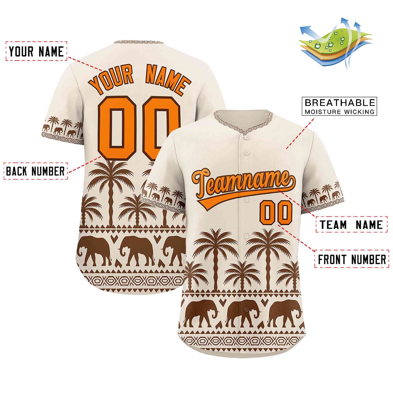 Custom Cream Brown Graffiti Pattern Personalized Bossinia Style Authentic Baseball Jersey