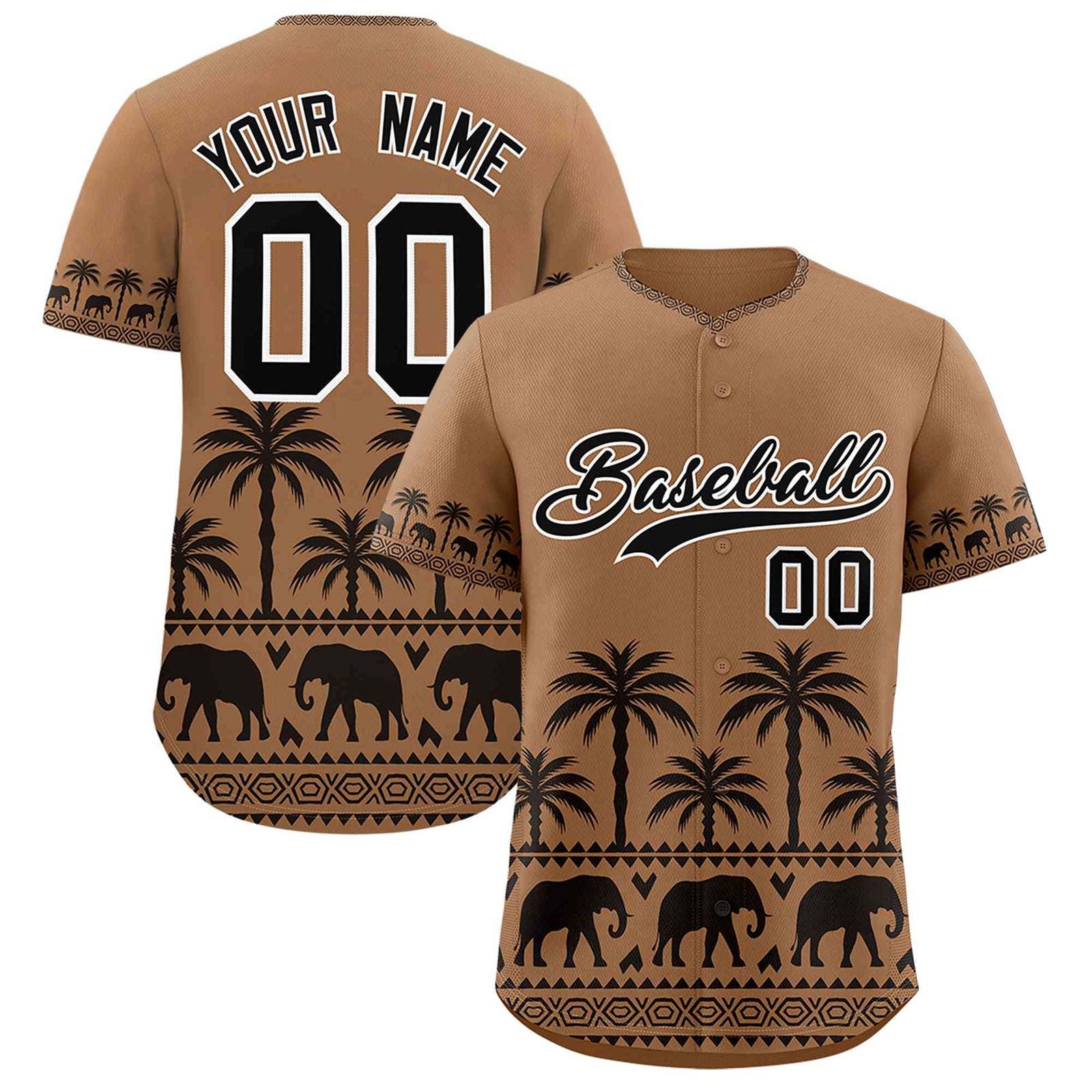 Custom Light Brown Black Graffiti Pattern Personalized Bossinia Style Authentic Baseball Jersey