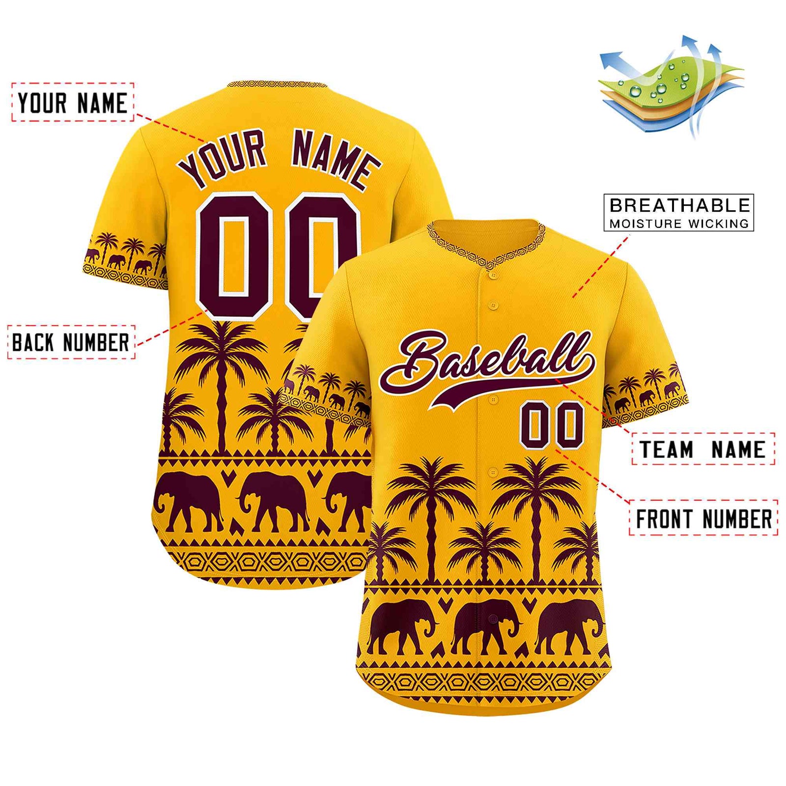 Custom Gold Crimson Graffiti Pattern Personalized Bossinia Style Authentic Baseball Jersey