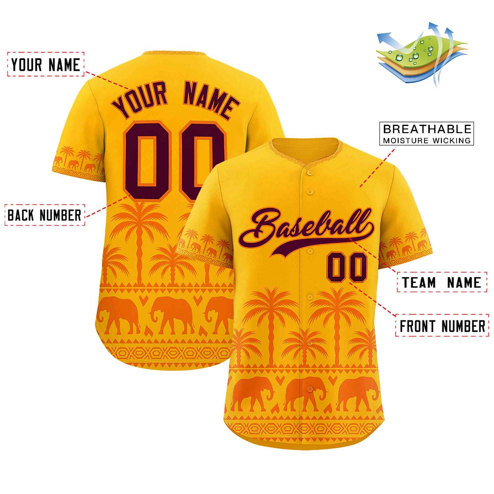 Custom Gold Orange Graffiti Pattern Personalized Bossinia Style Authentic Baseball Jersey