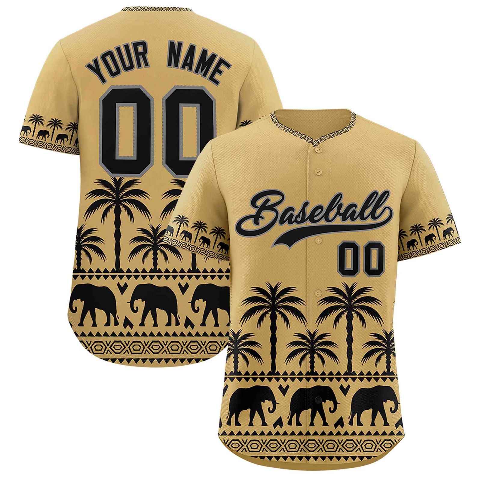Custom Khaki Black Graffiti Pattern Personalized Bossinia Style Authentic Baseball Jersey