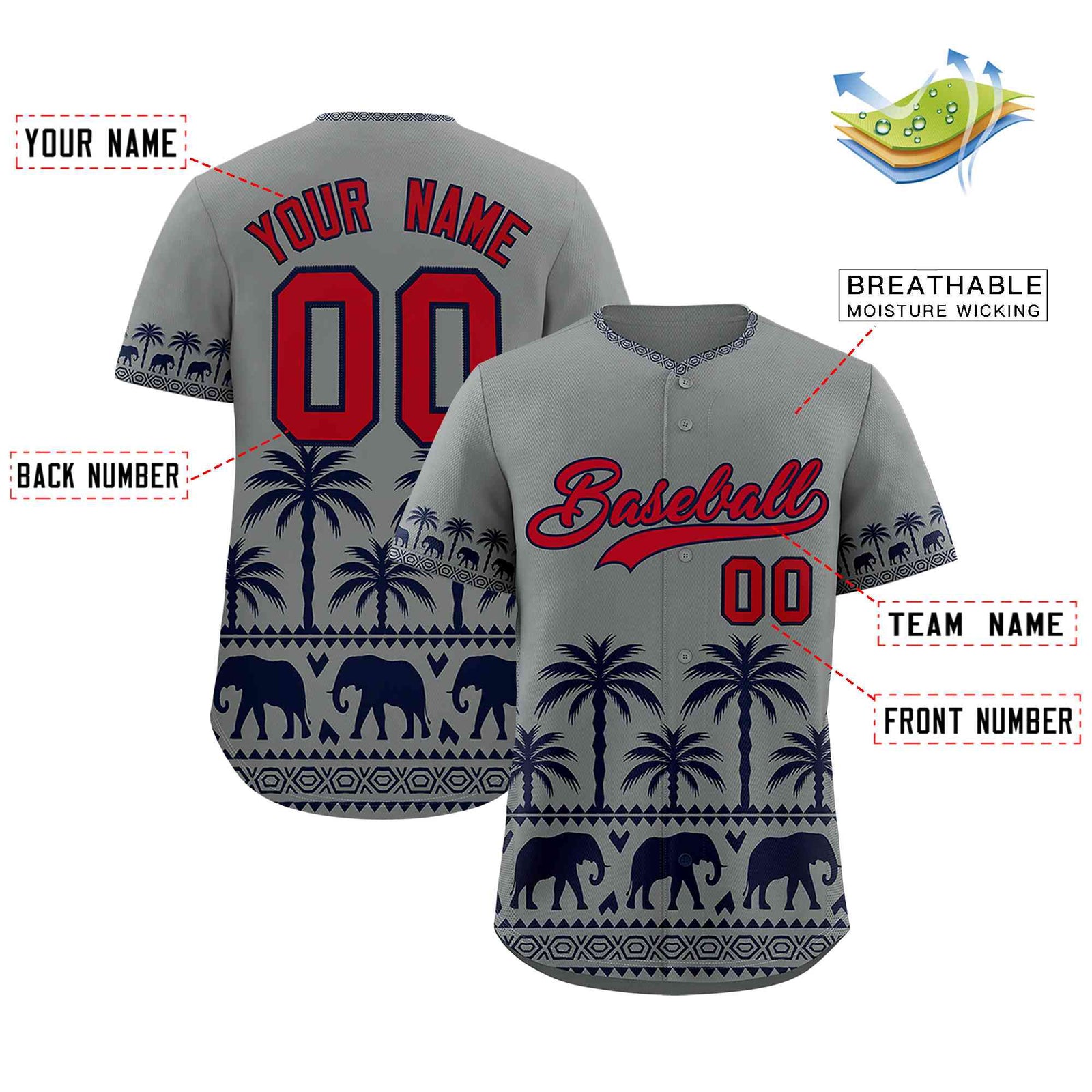 Custom Gray Navy Graffiti Pattern Personalized Bossinia Style Authentic Baseball Jersey