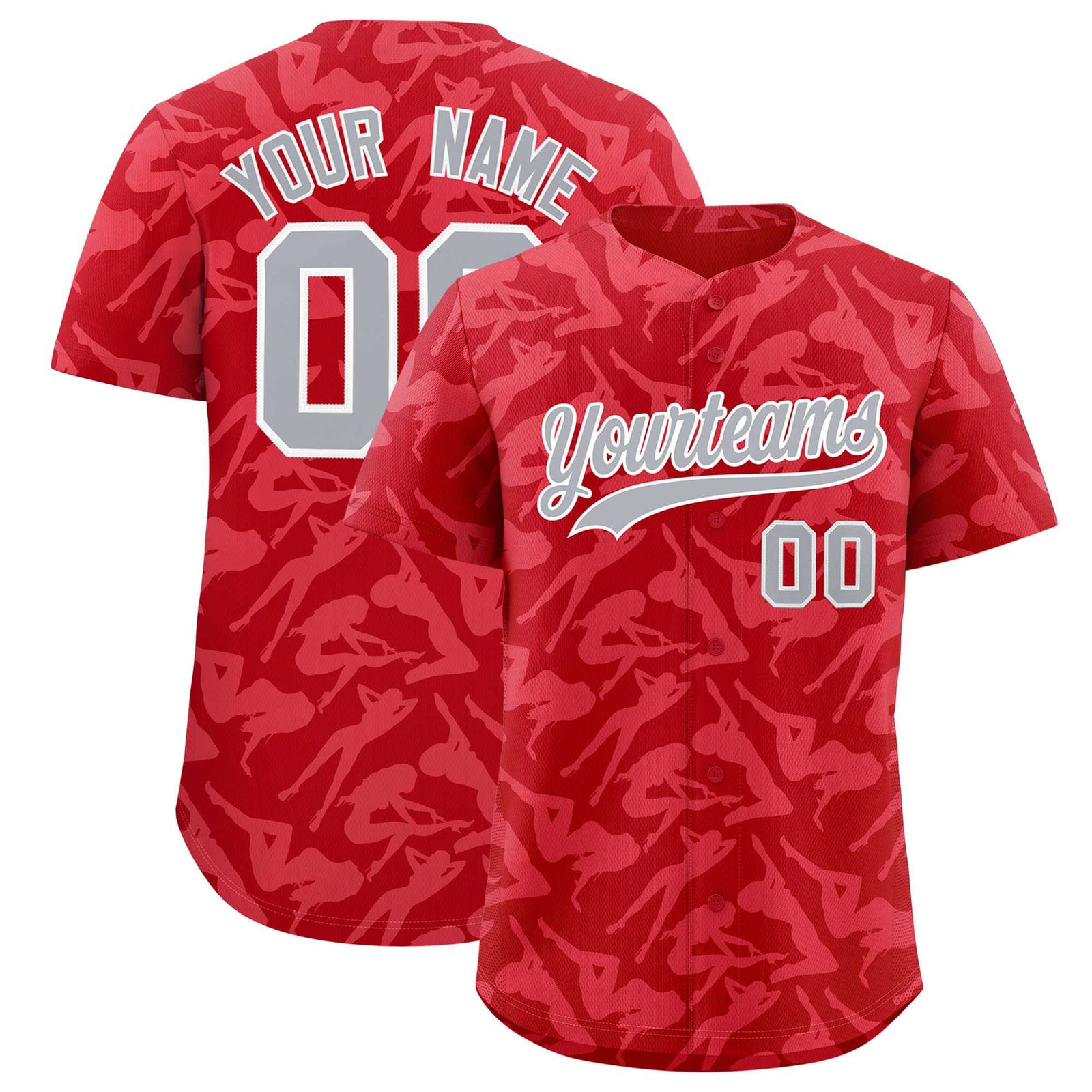 Custom Red Silver Playboy Graffiti Pattern Authentic Baseball Jersey