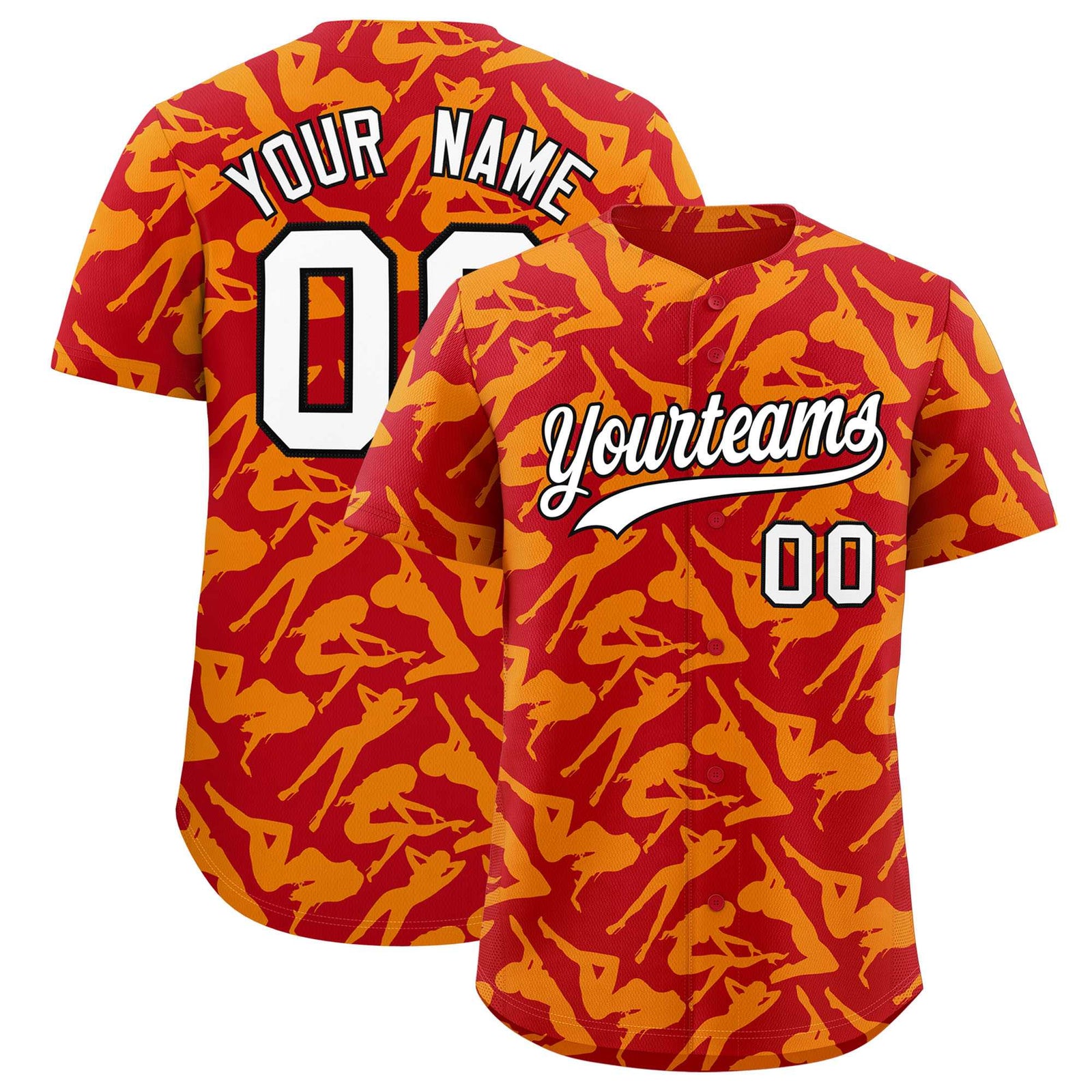 Custom Red Gold Playboy Graffiti Pattern Authentic Baseball Jersey