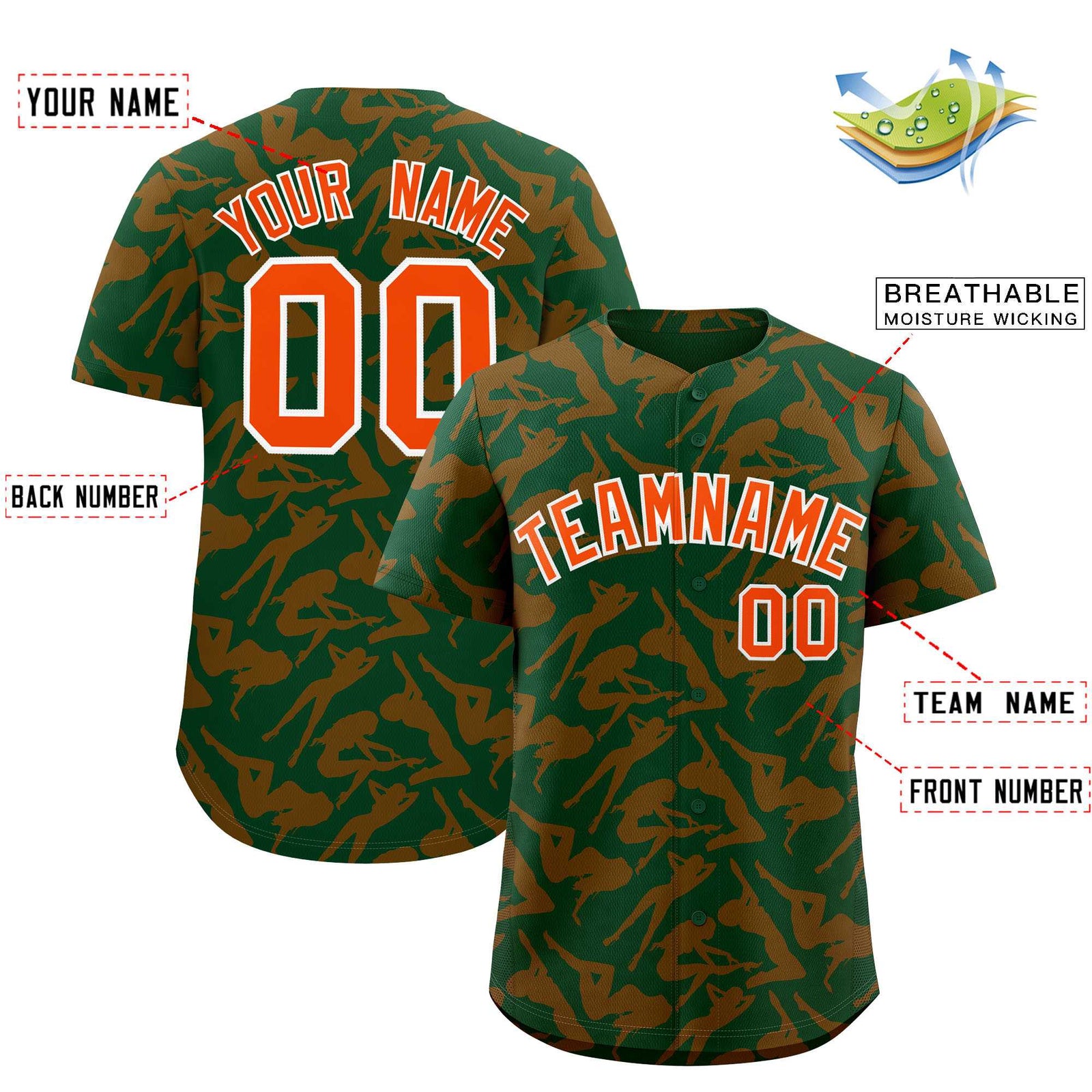 Custom Green Orange Playboy Graffiti Pattern Authentic Baseball Jersey