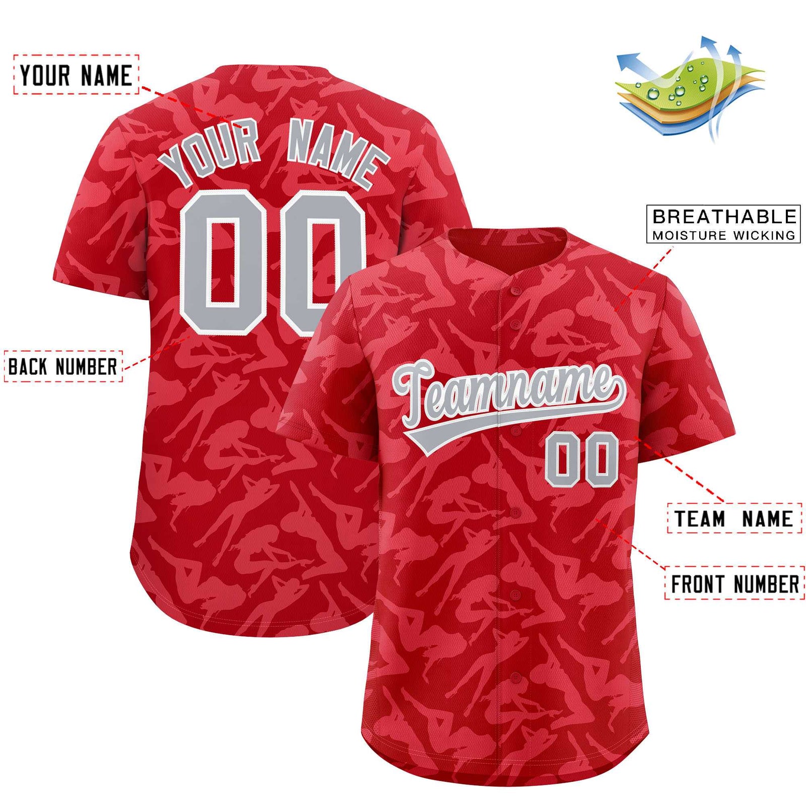 Custom Red Silver Playboy Graffiti Pattern Authentic Baseball Jersey