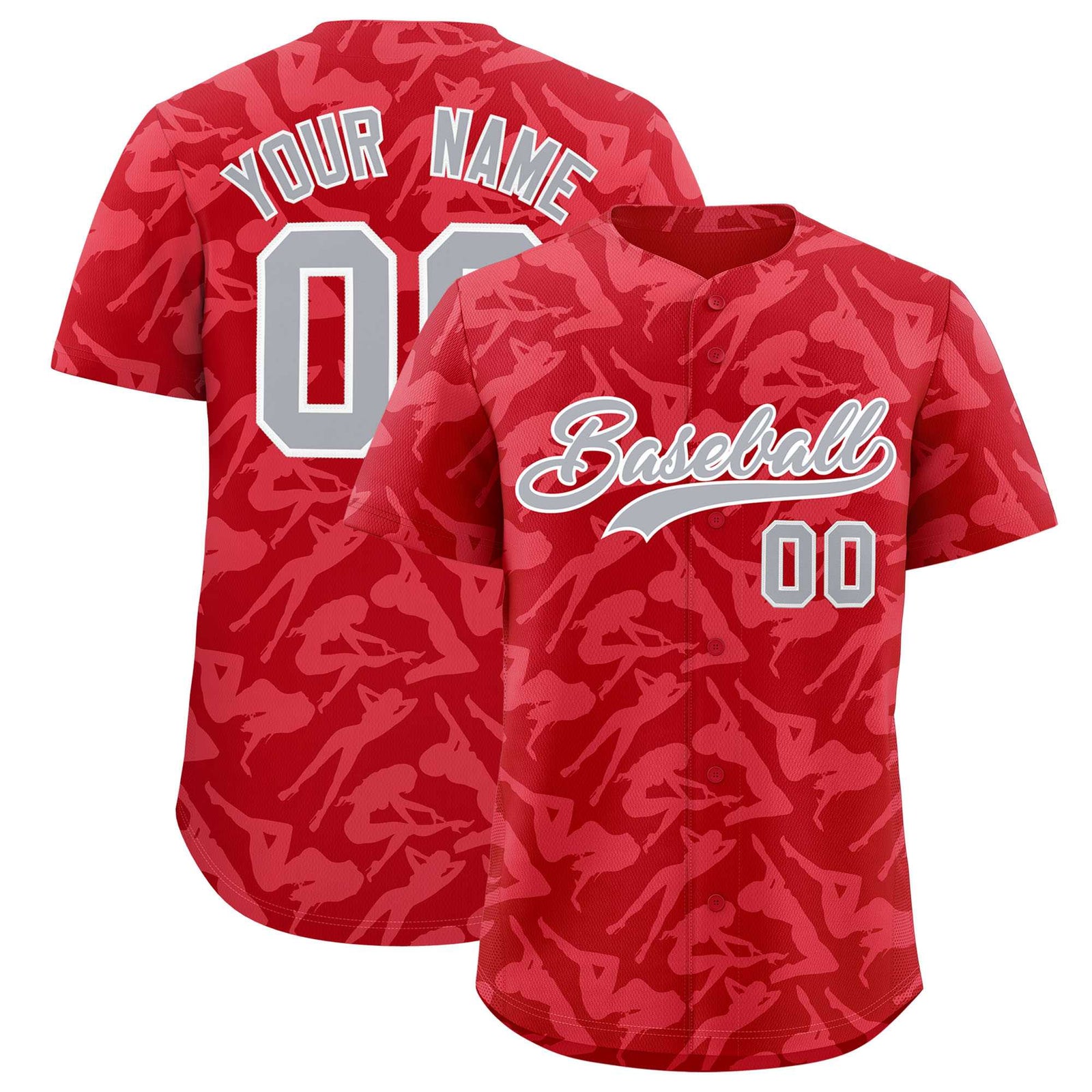 Custom Red Silver Playboy Graffiti Pattern Authentic Baseball Jersey
