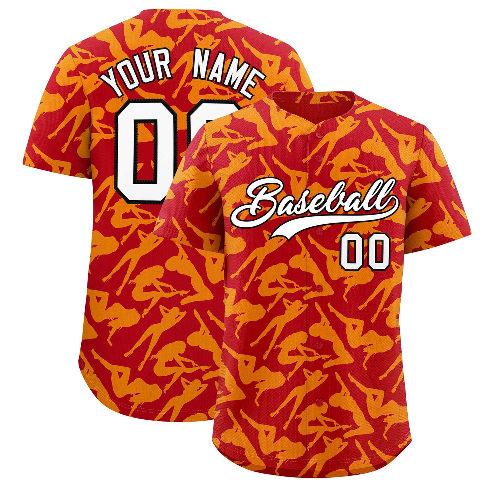 Custom Red Gold Playboy Graffiti Pattern Authentic Baseball Jersey