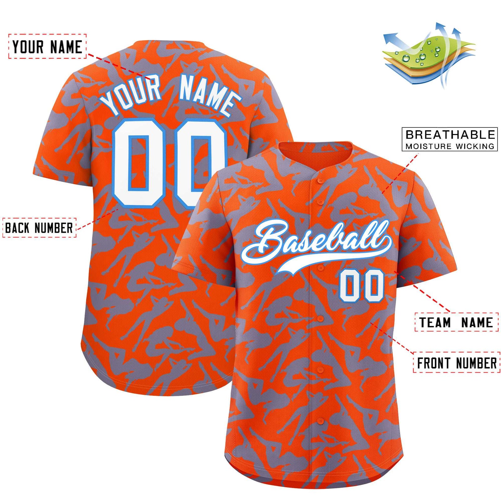 Custom Orange Light Blue Playboy Graffiti Pattern Authentic Baseball Jersey