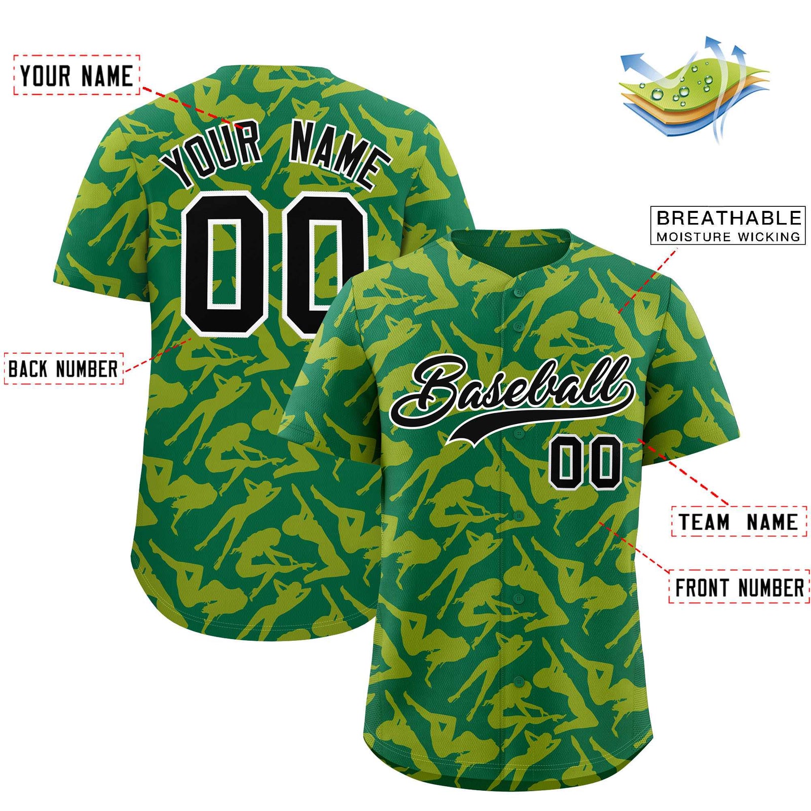 Custom Kelly Green Gold Playboy Graffiti Pattern Authentic Baseball Jersey