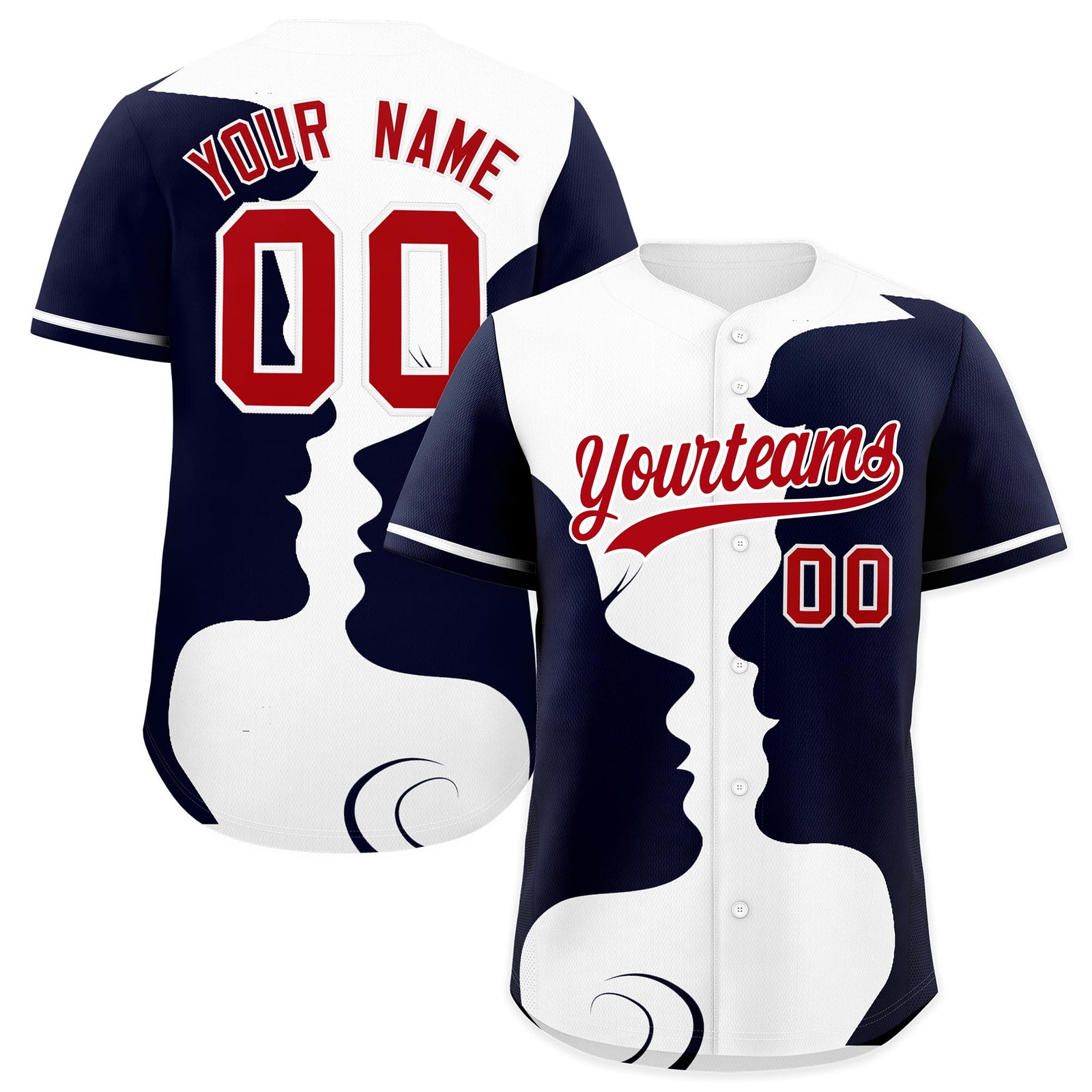 Custom White Navy Silhouettes of Loving Couple Valentine's Day Baseball Jersey| KXKSHOP