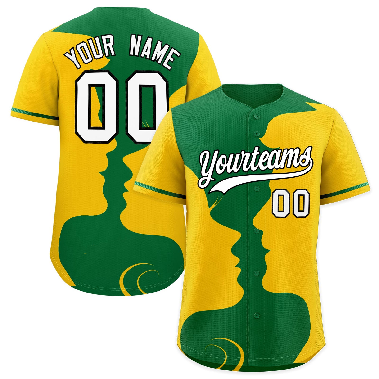 Custom Kelly Green Gold Silhouettes of Loving Couple Valentine's Day Baseball Jersey| KXKSHOP
