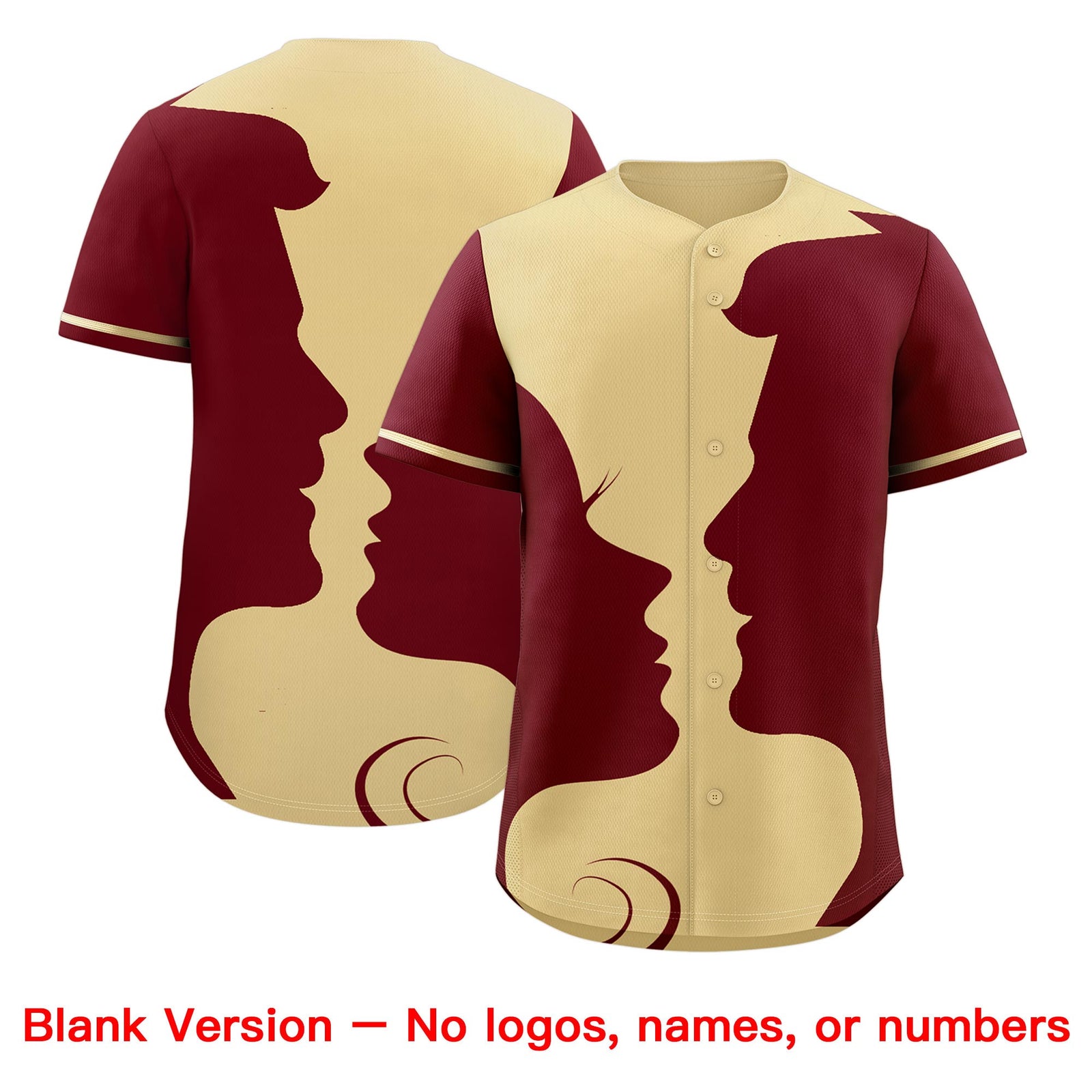 Custom Khaki Crimson Silhouettes of Loving Couple Valentine's Day Baseball Jersey| KXKSHOP