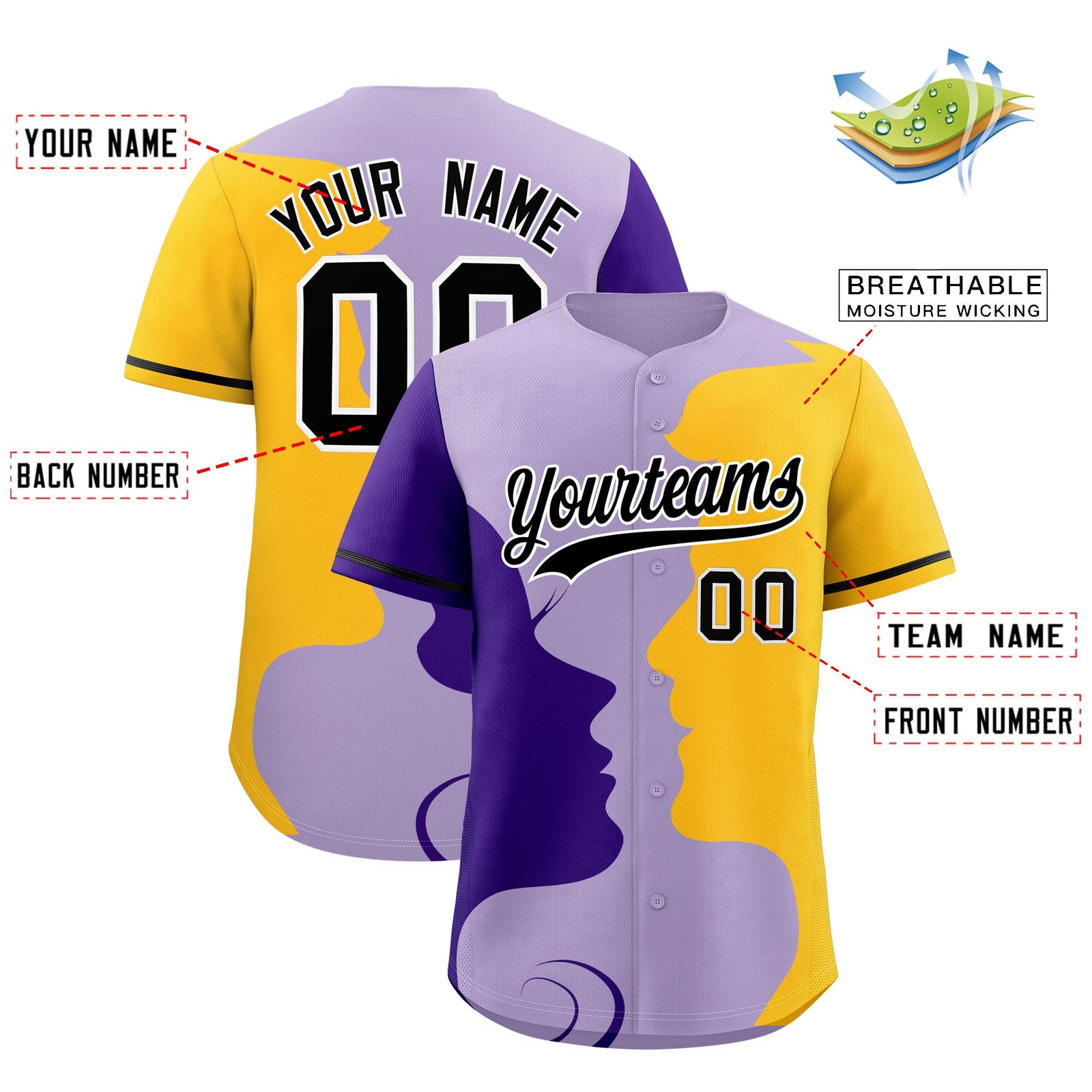 Custom Purple Gold Black Silhouettes of Loving Couple Valentine's Day Baseball Jersey| KXKSHOP