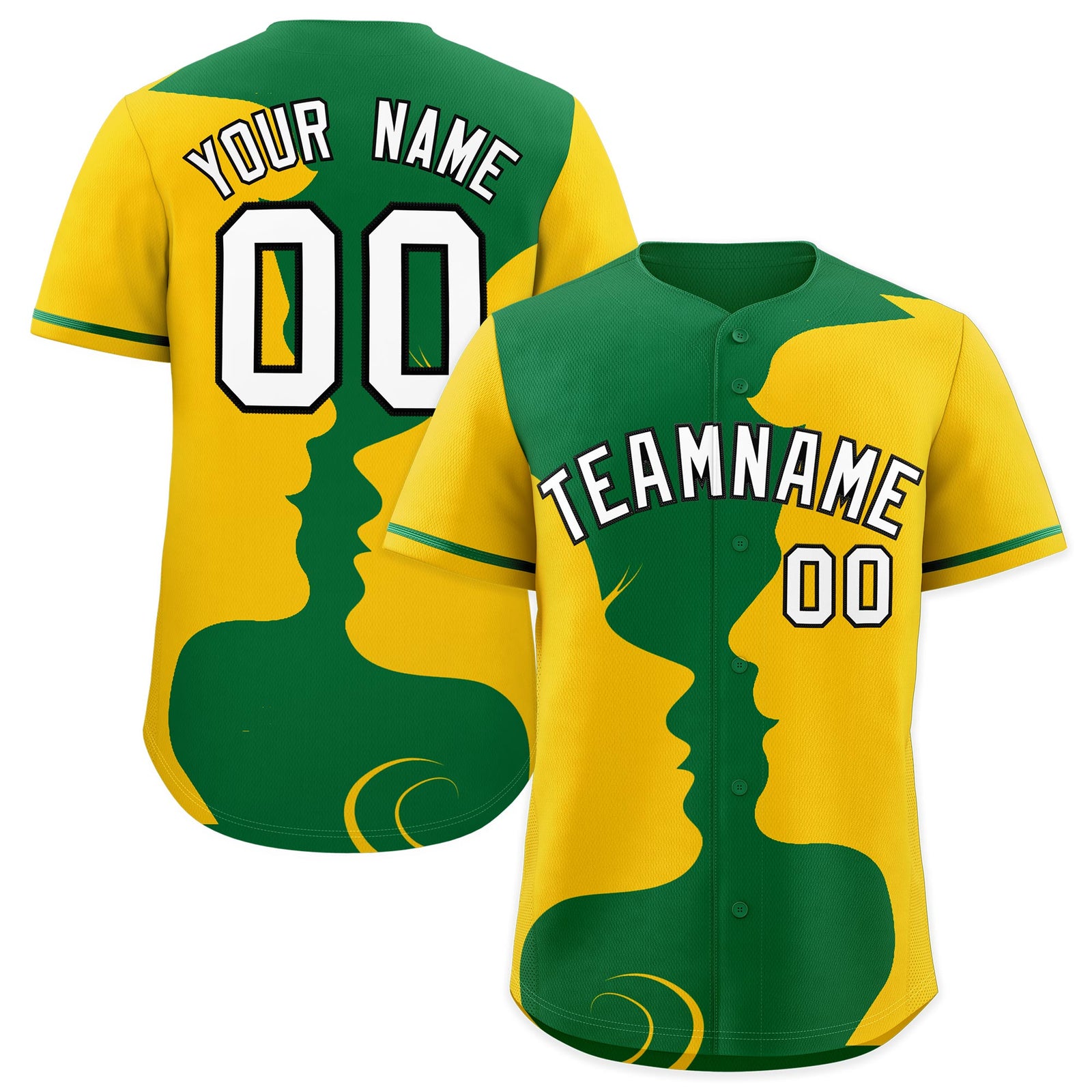 Custom Kelly Green Gold Silhouettes of Loving Couple Valentine's Day Baseball Jersey| KXKSHOP